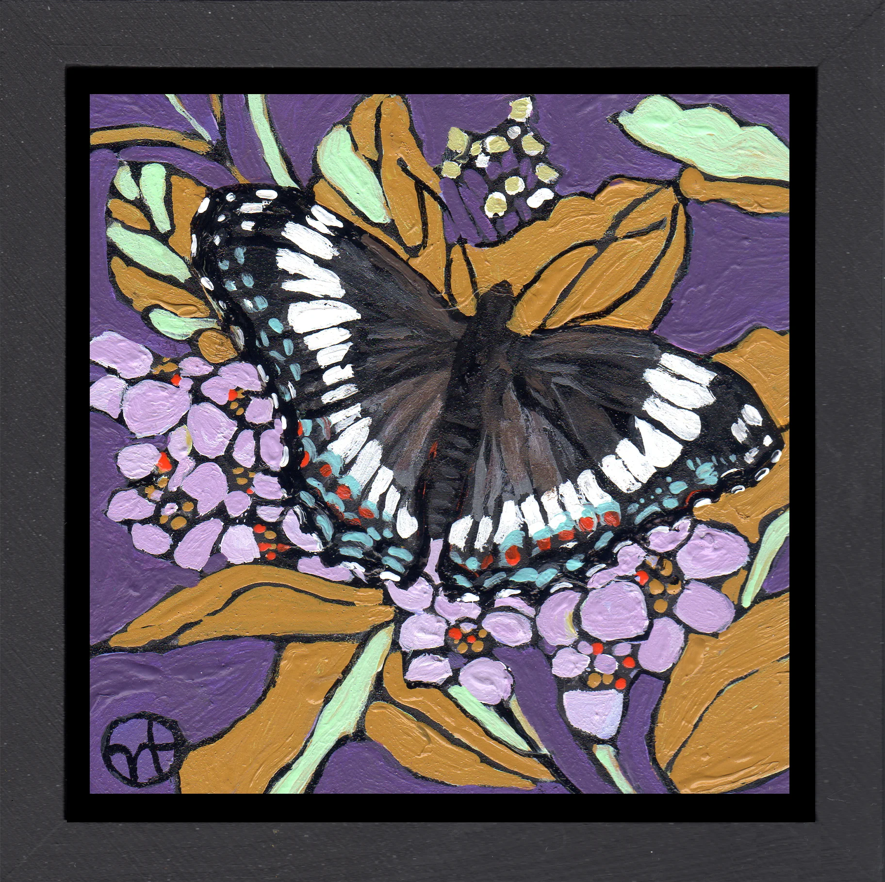 Sold. Day 22: A white admiral acrylic on wood 6.5 x 6.5 inches, 1.5 inch deep wood frame