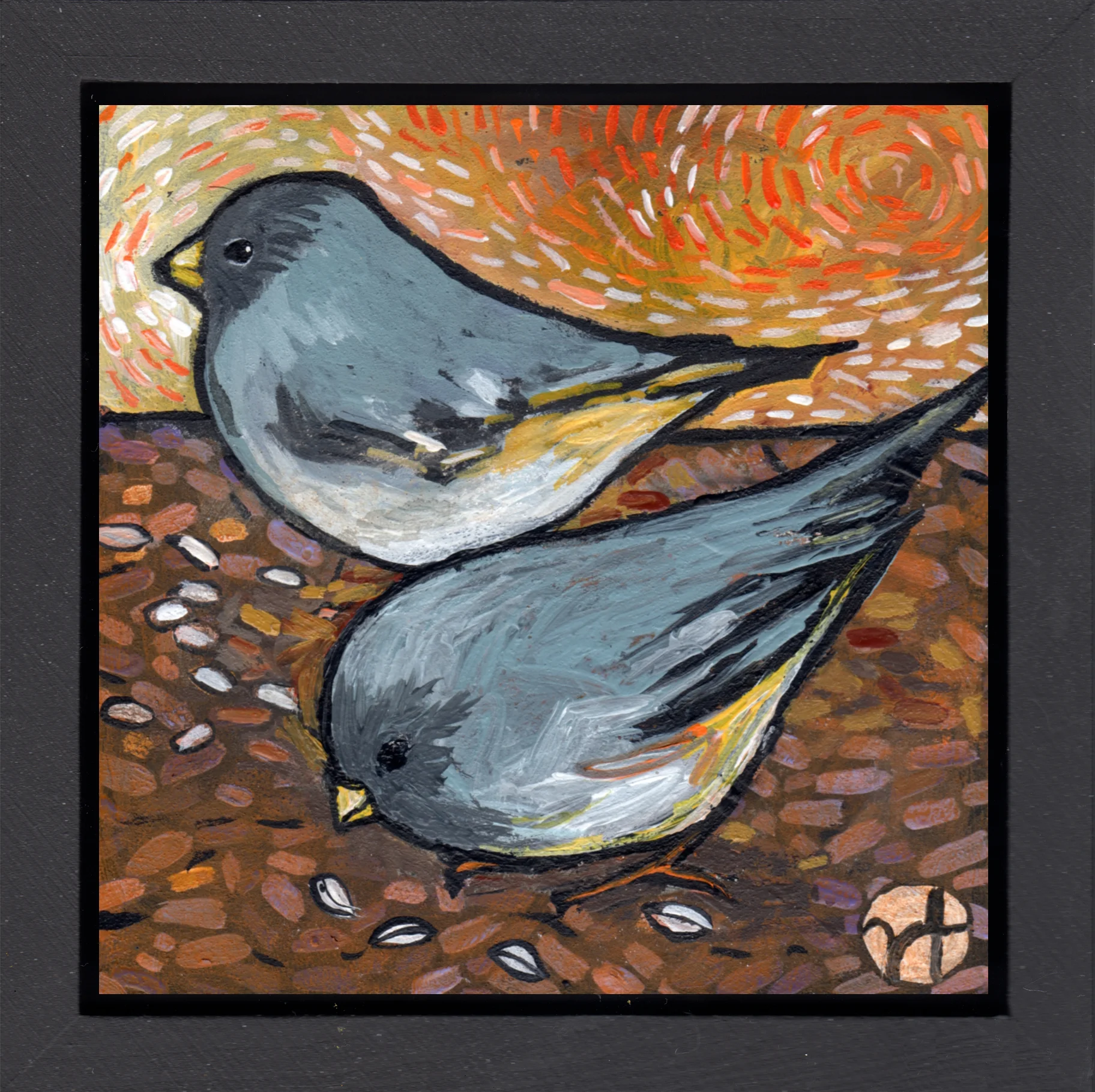 acrylic on wood, 6.5" x 6.5" (including frame), wood frame is 1.5 inches deep and made locally
