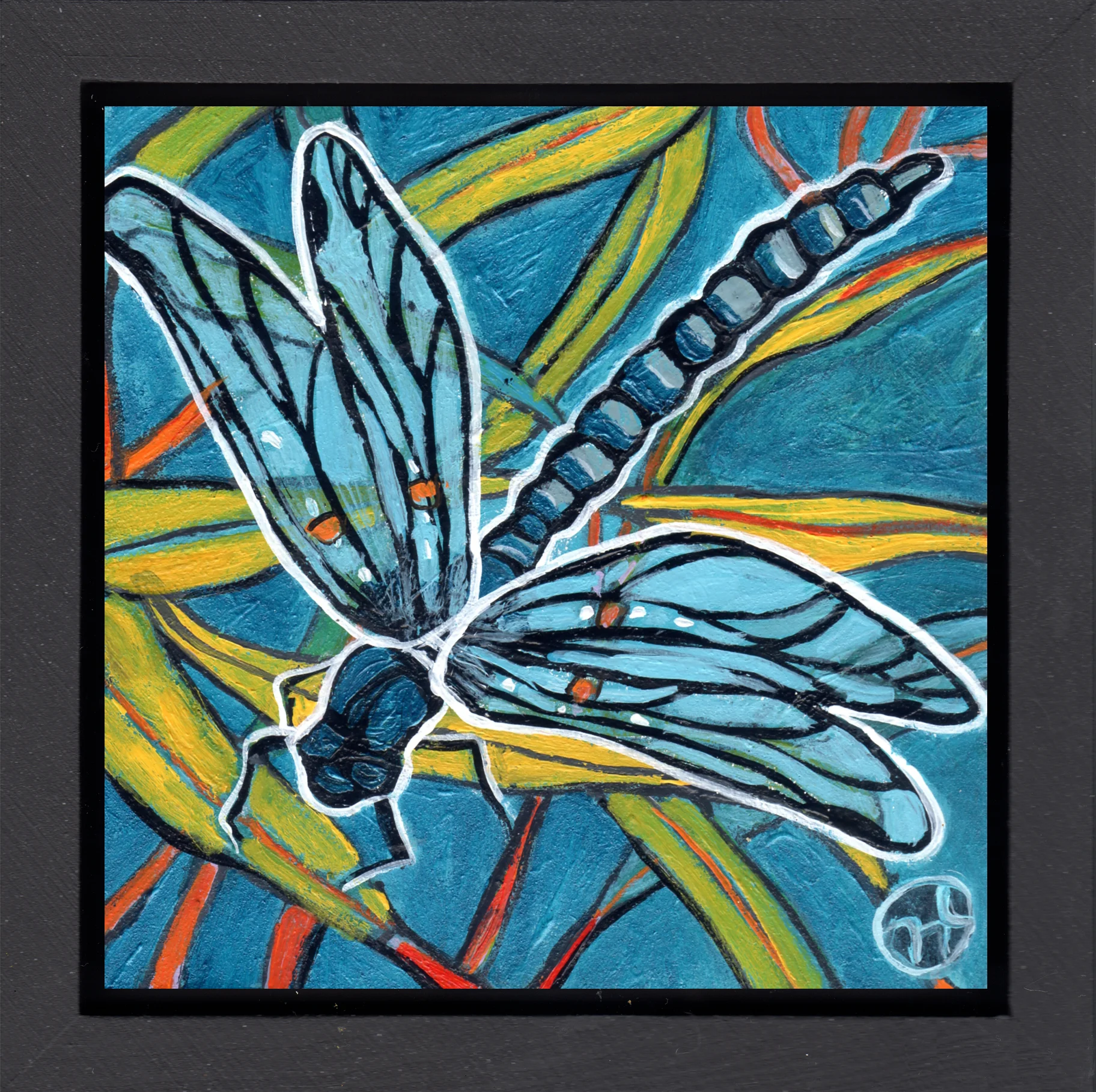 acrylic on wood, 6.5" x 6.5" (including frame), wood frame is 1.5 inches deep and made locally