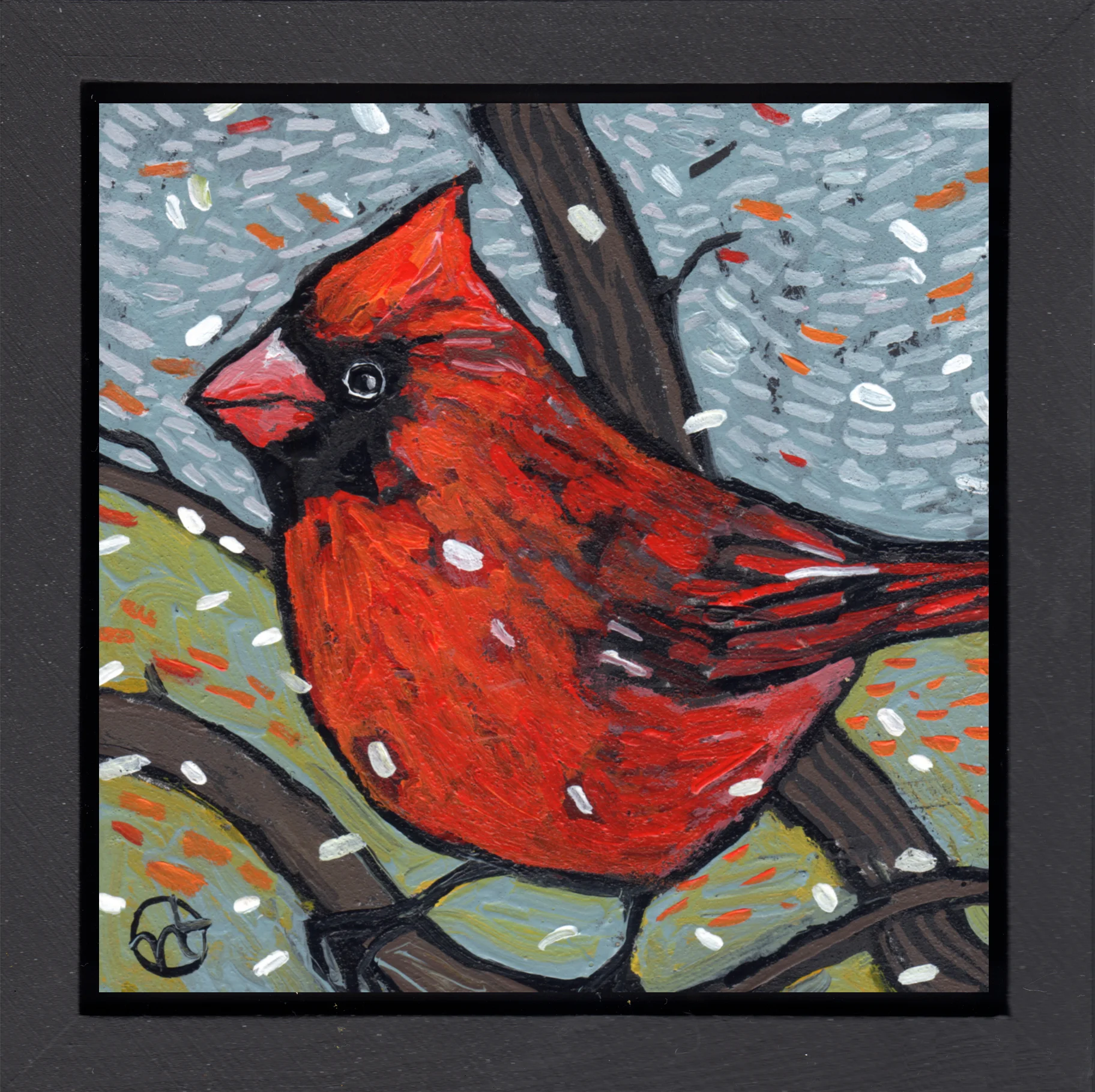 acrylic on wood, 6.5" x 6.5" (including frame), wood frame is 1.5 inches deep and made locally
