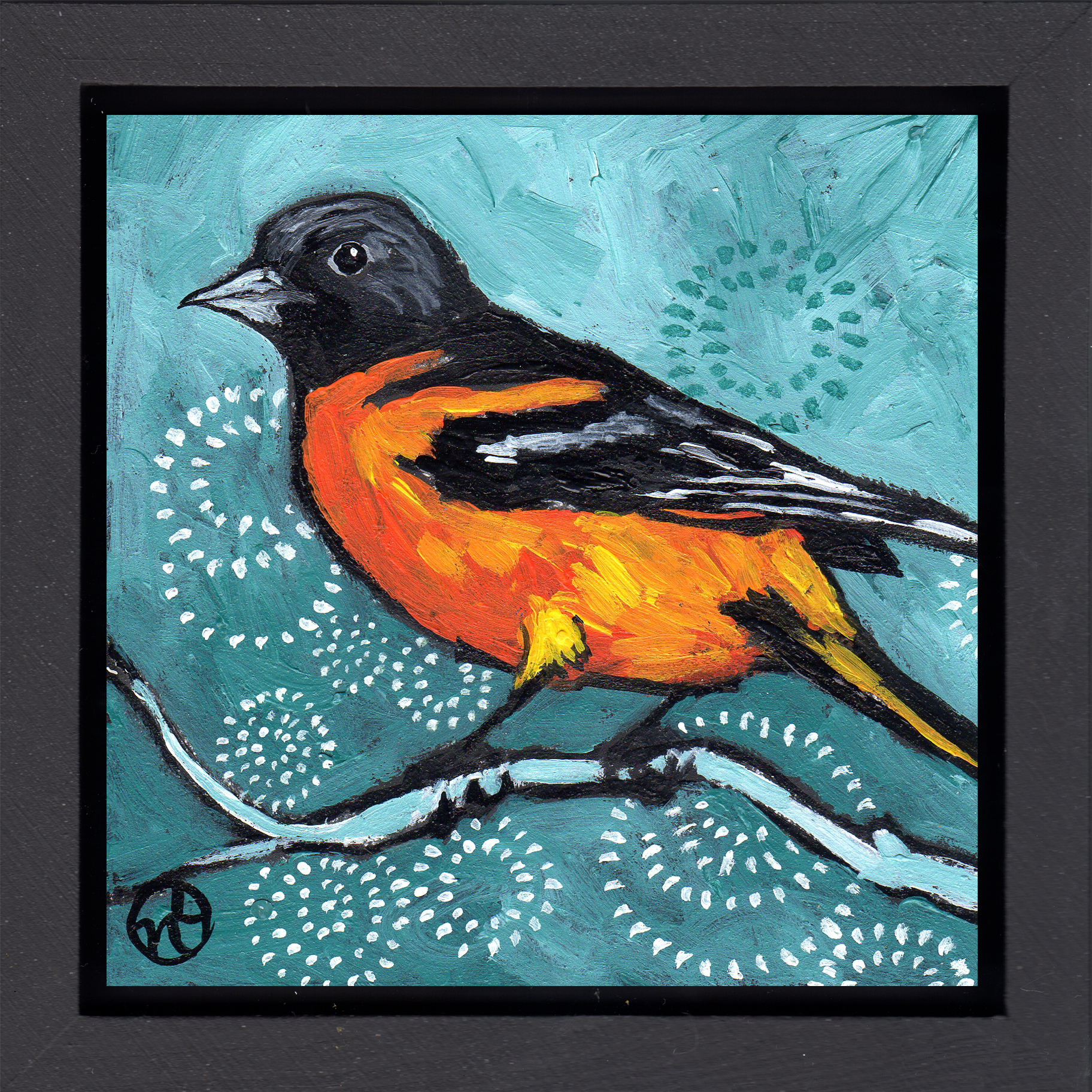 acrylic on wood, 6.5" x 6.5" (including frame), wood frame is 1.5 inches deep and made locally