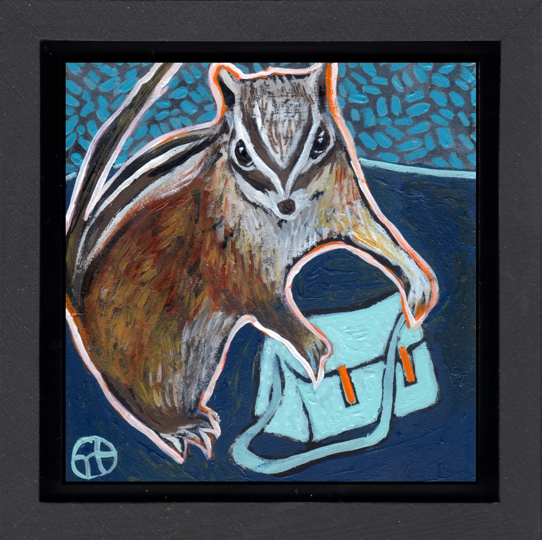 acrylic on wood, 6.5" x 6.5" (including frame), wood frame is 1.5 inches deep and made locally