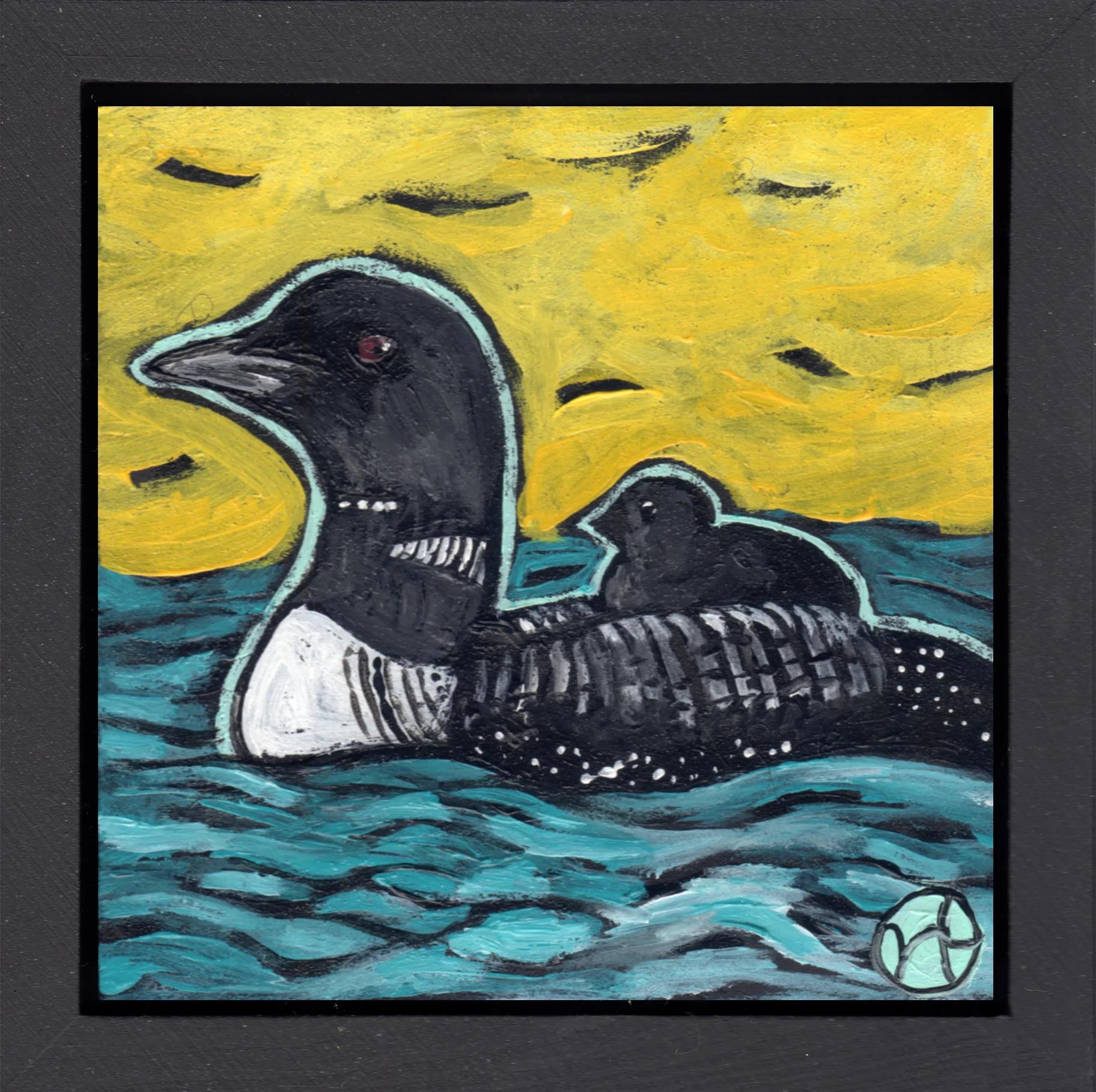acrylic on wood, 6.5" x 6.5" (including frame), wood frame is 1.5 inches deep and made locally