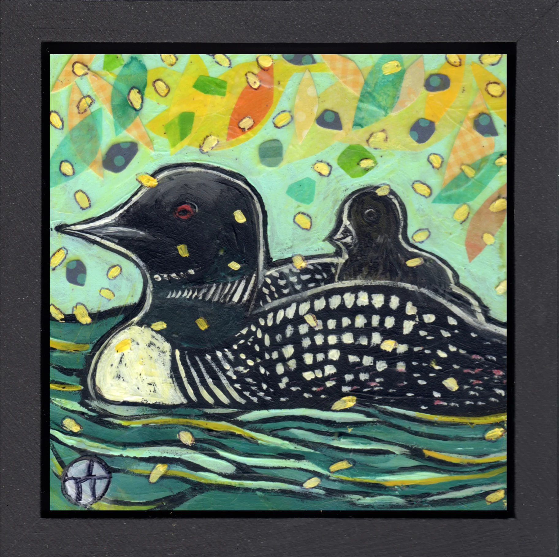 paper and acrylic on wood, 6.5" x 6.5" (including frame), wood frame is 1.5 inches deep and made locally