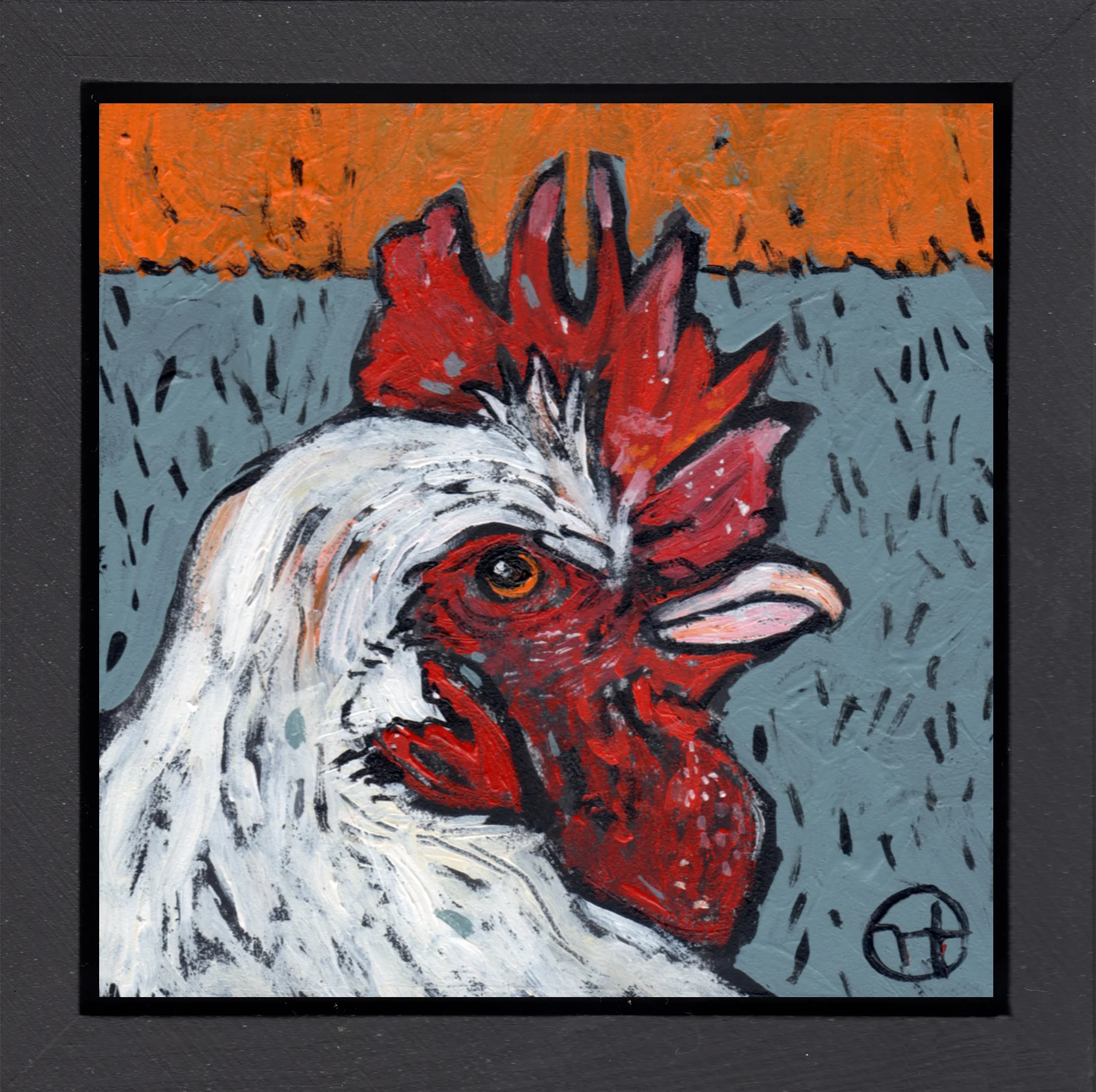 acrylic on wood, 6.5" x 6.5" (including frame), wood frame is 1.5 inches deep and made locally