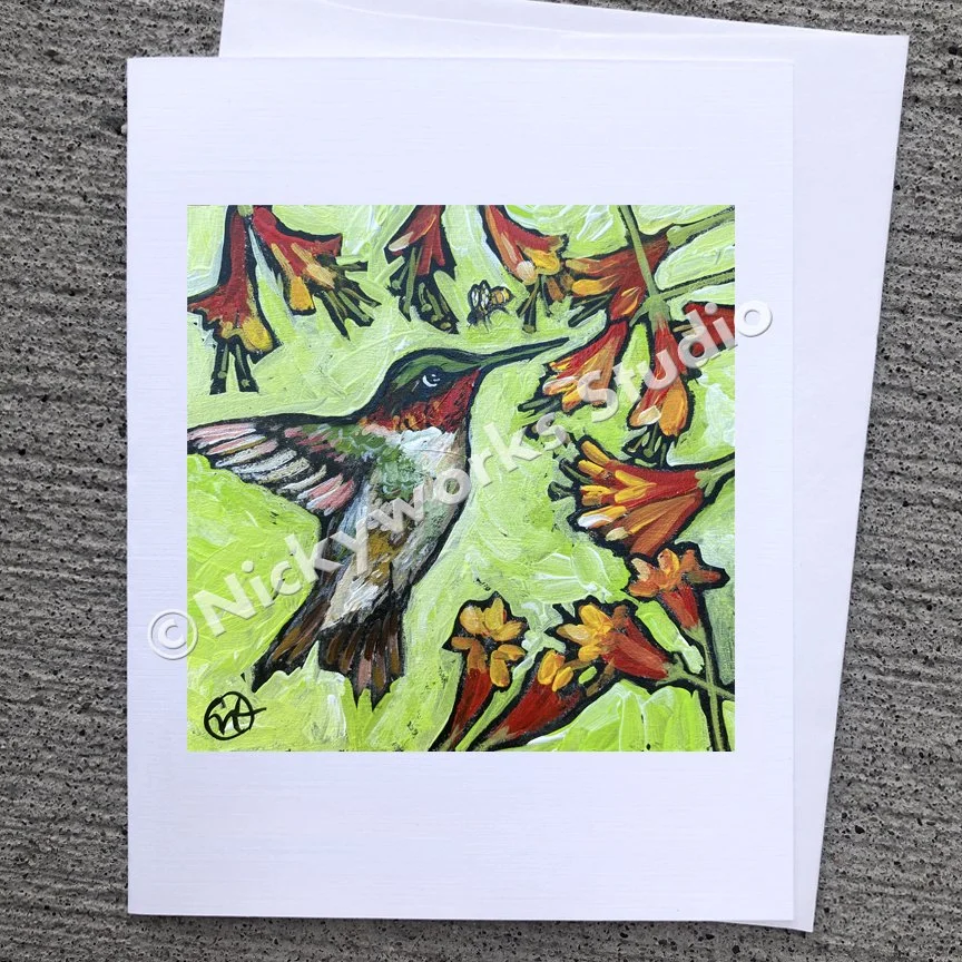 Ruby-Throated hummingbird greeting card