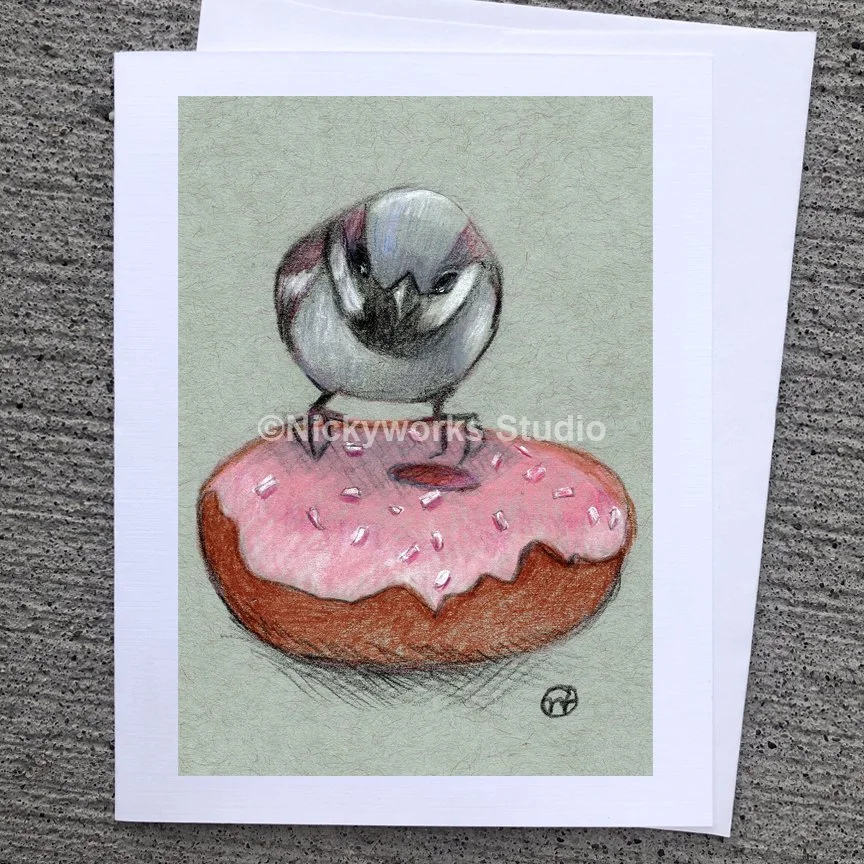 Sparrow and Donut Greeting Card
