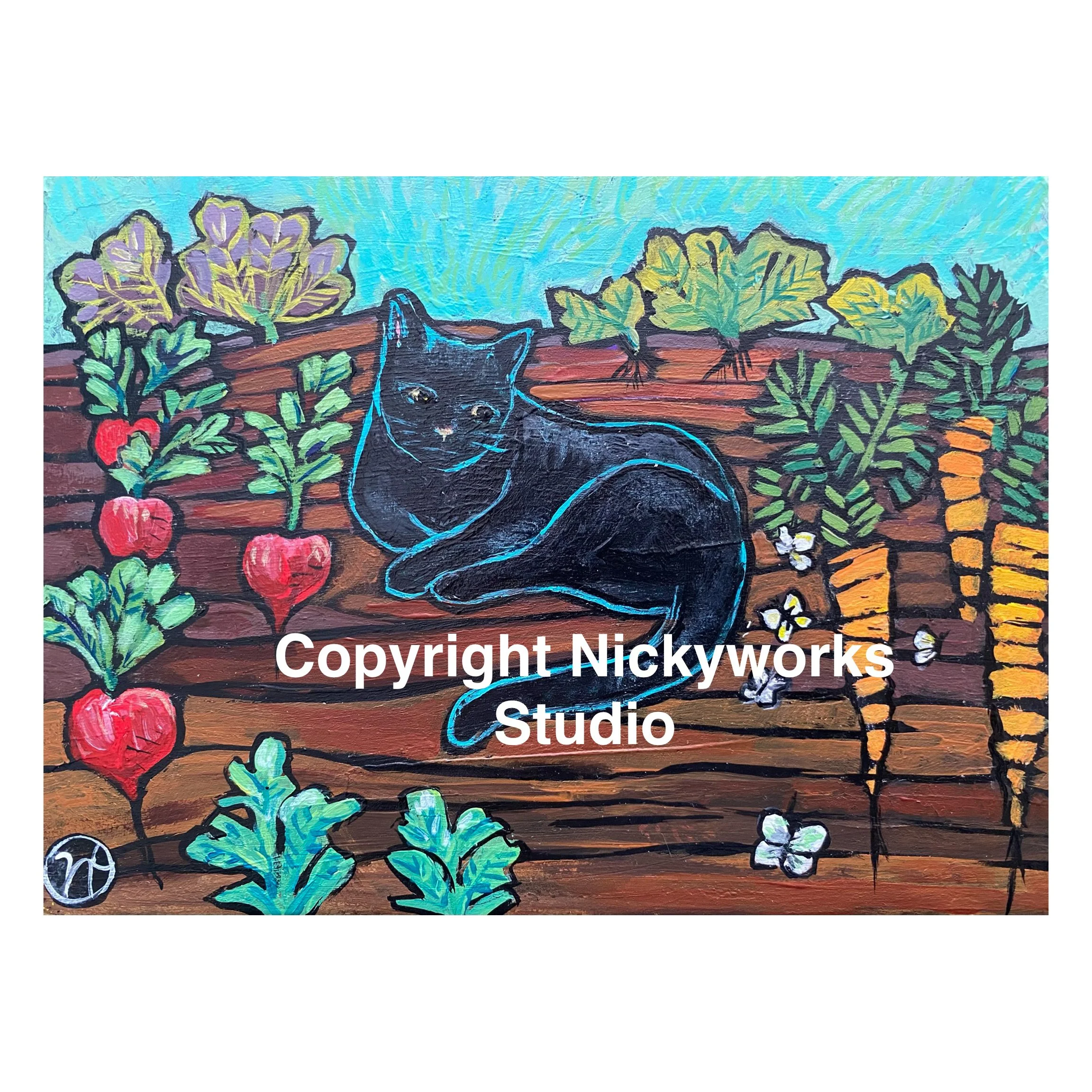 Black cat and butterflies painting