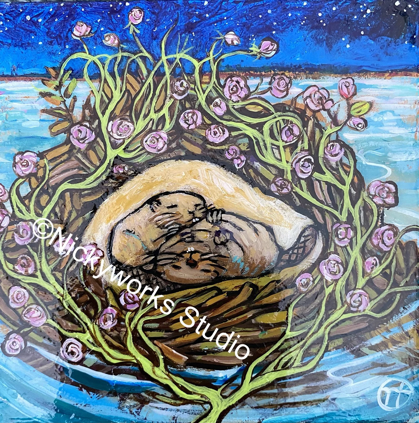 Beaver Painting, Valentine's Day, painting about love