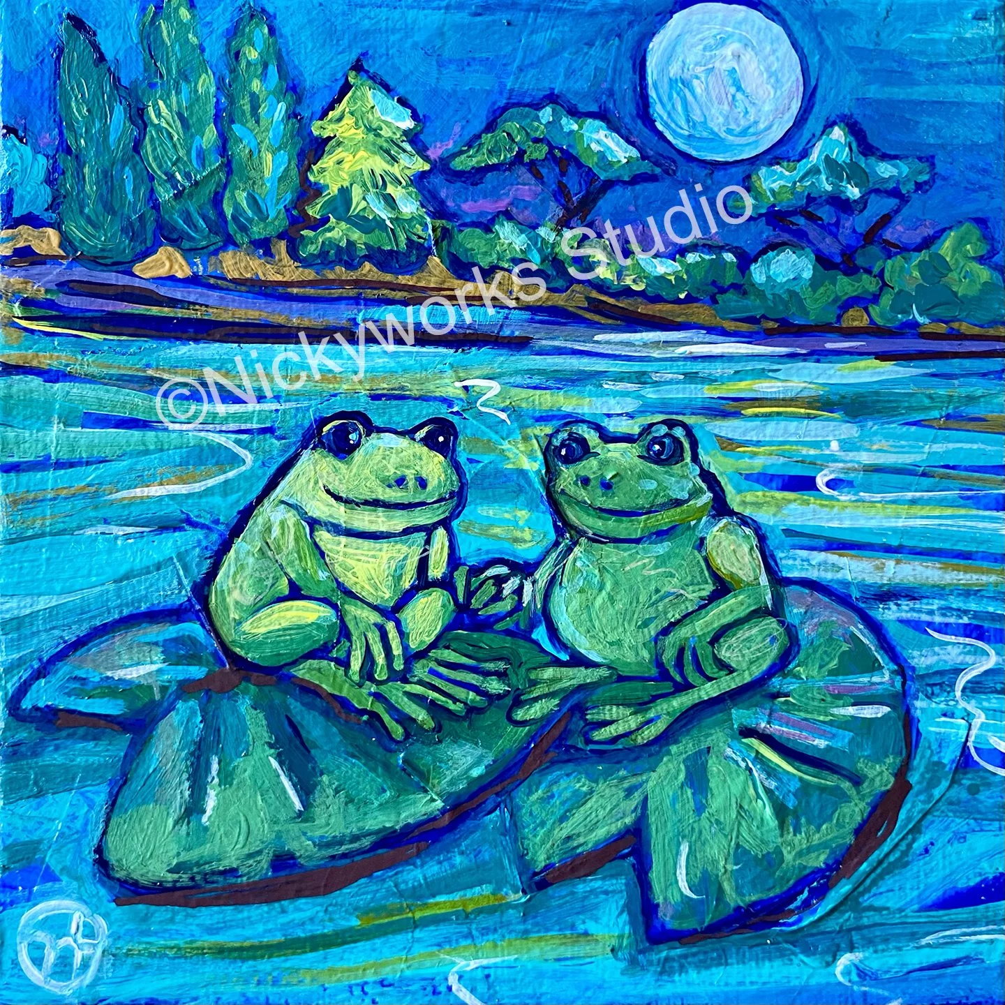 Frog painting, Valentine's Day, painting about love