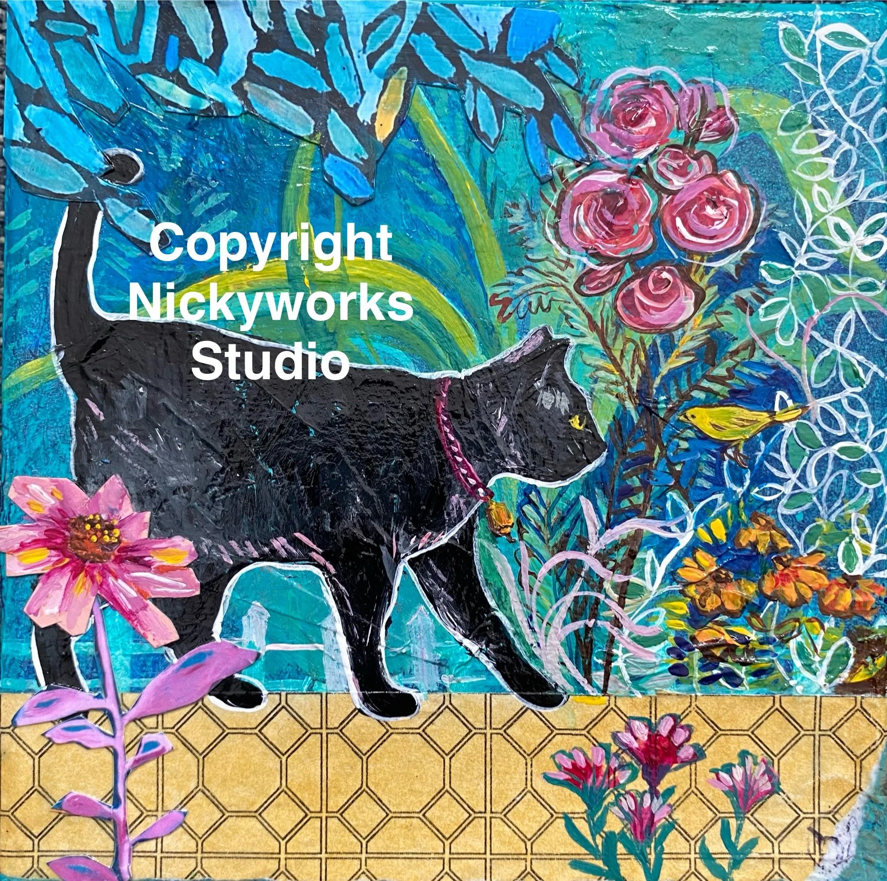 Cat painting, black cat painting