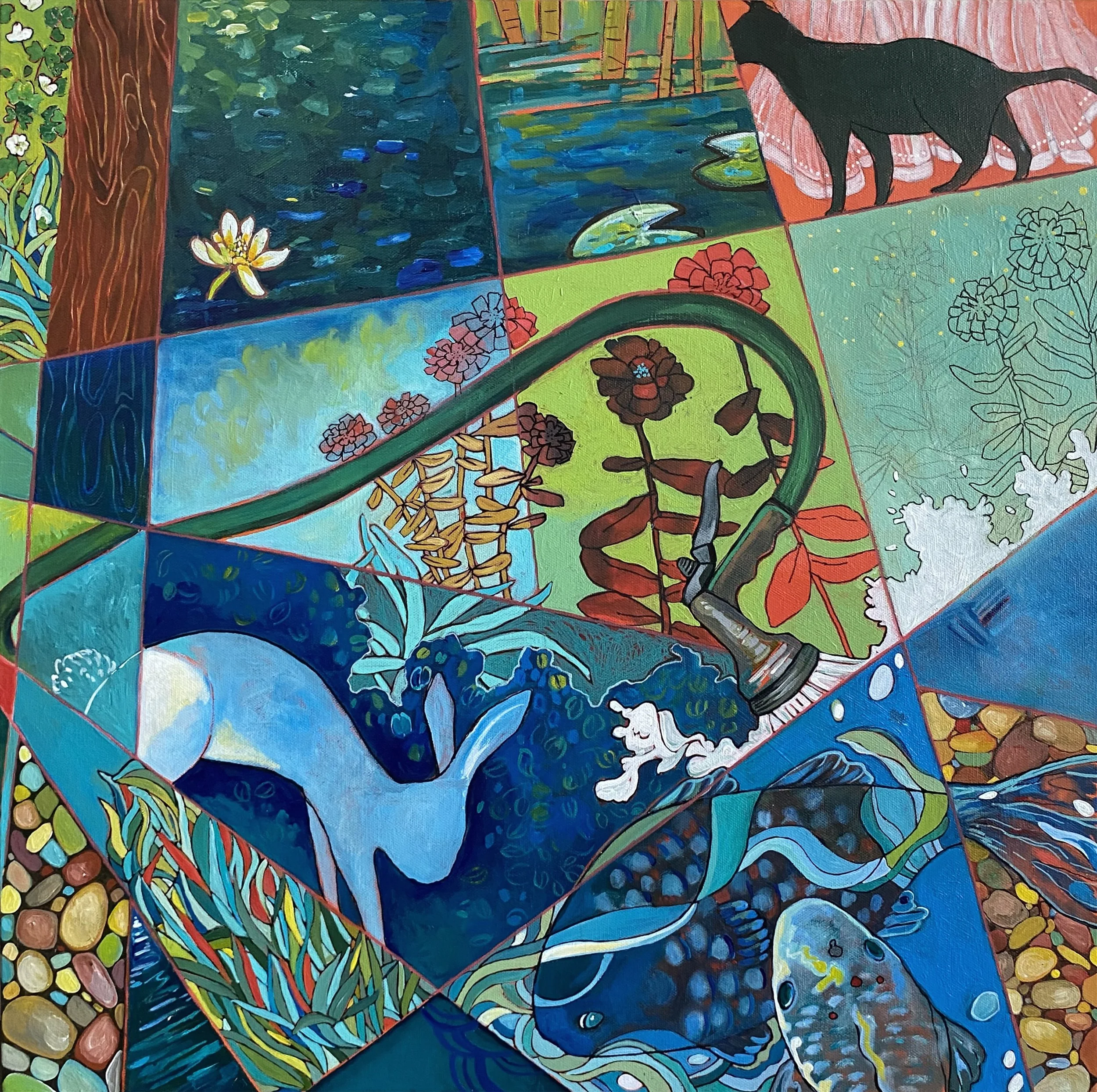 The Ghost Rabbit of the Night Garden, acrylic on canvas, see it in the Buy Originals page