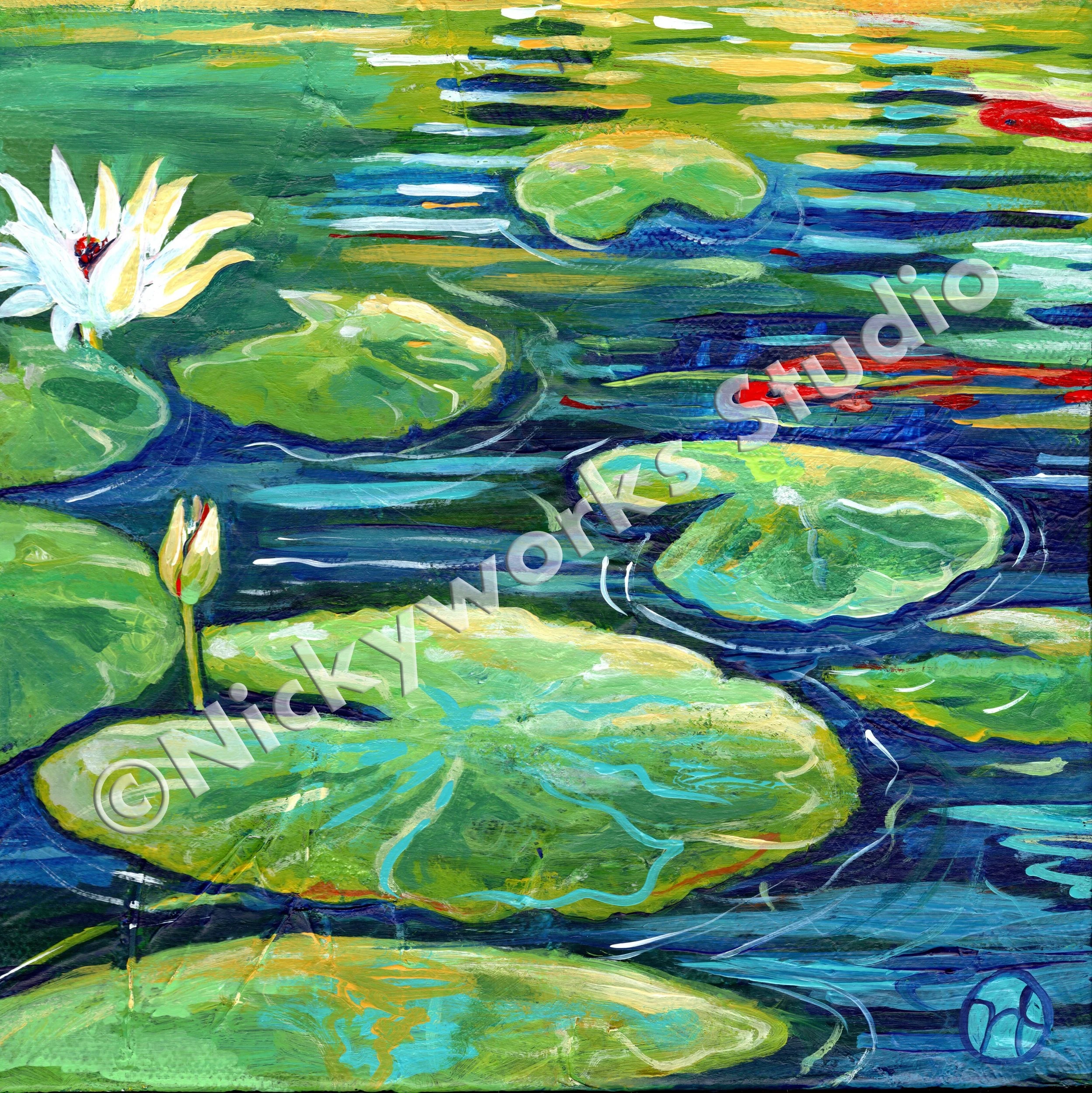 koi and lily pad painting