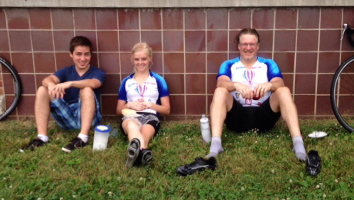 Michael, me and Dad at Lunch - 95 miles into the ride.