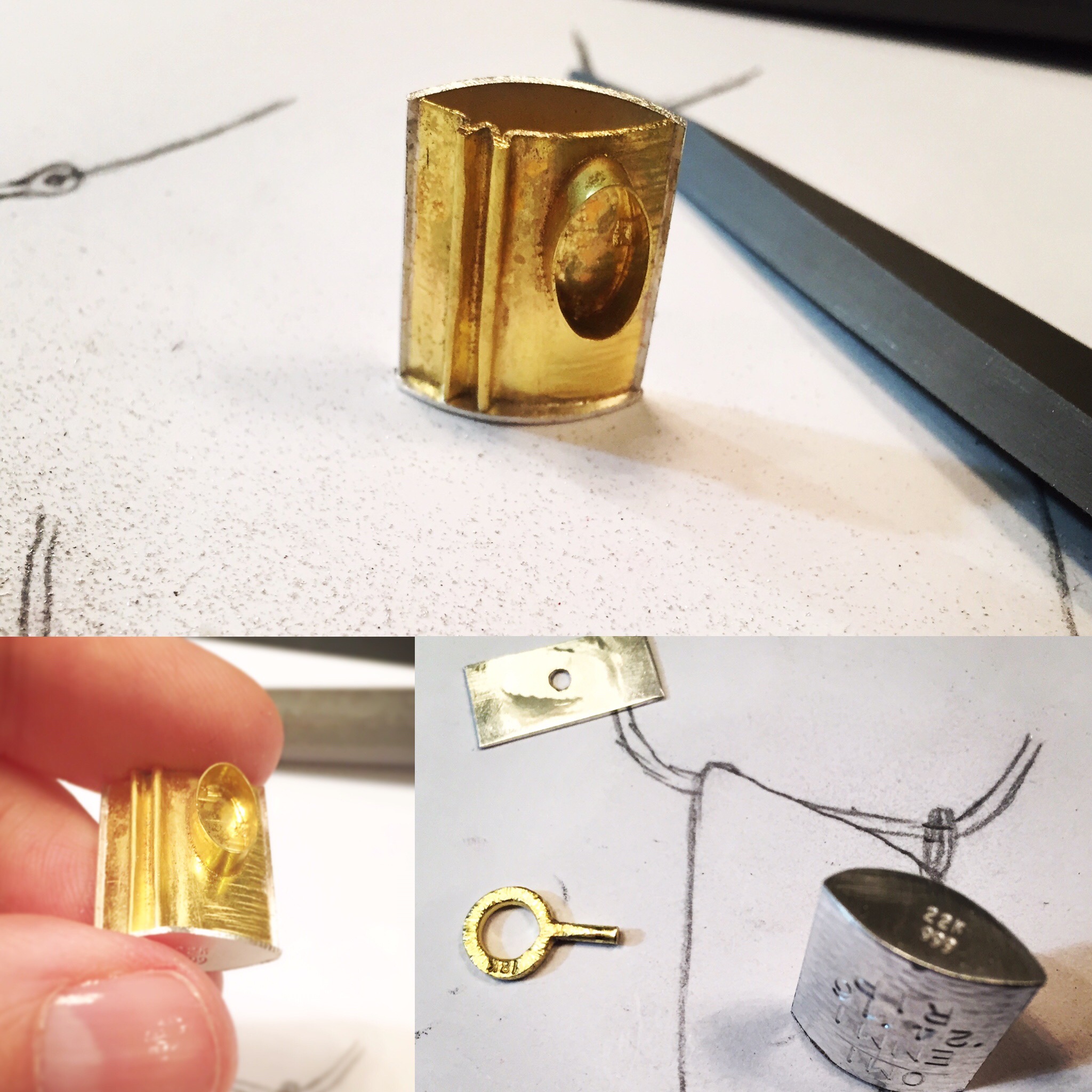 Making a pendant that will be a reliquary for a necklace of a lost loved one. 22K Gold and fine silver will hold a stunning black opal...