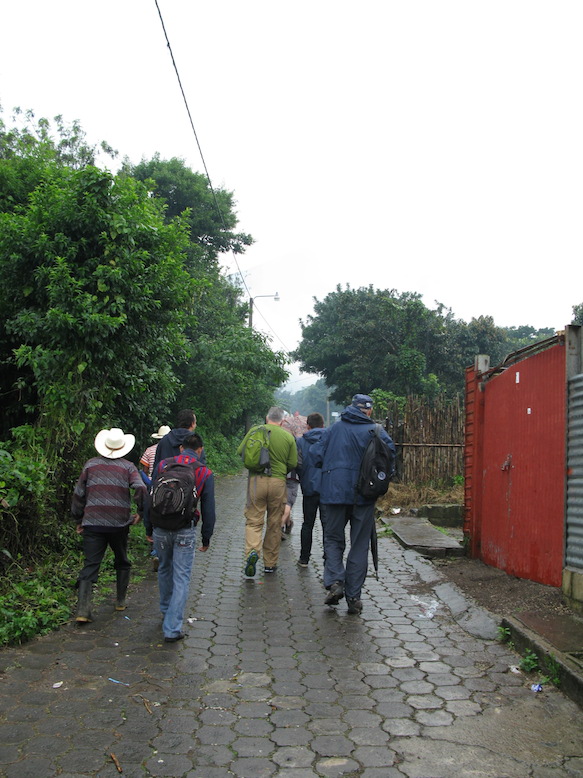 First, the group heads up Agua volcano through the streets of San Miguel Escobar...