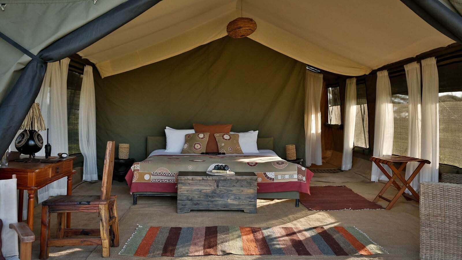Photo of the beroom area of the tent at the camp. 