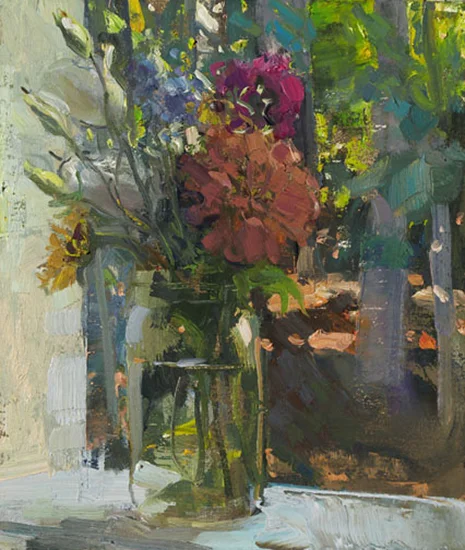 Bouquet on a Sill at Night 7 x 6 oil by Duane Keiser.jpg