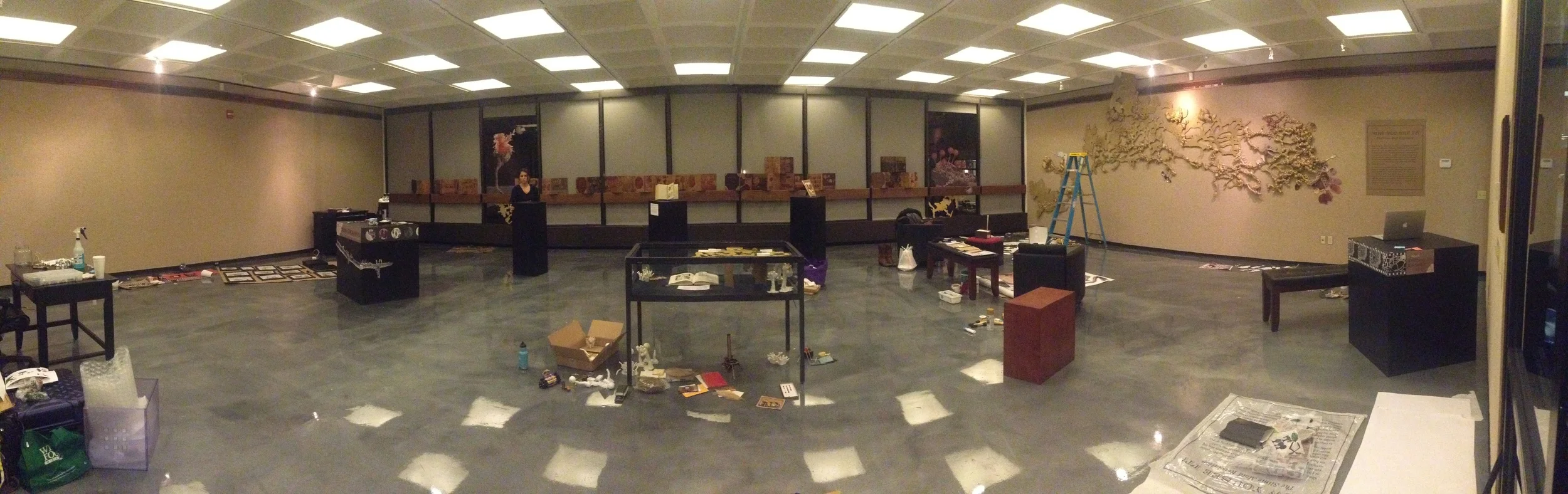 12 hours before the opening lots of stuff was still sprawled on the floor, plus I spilled some honey near my snack pile.