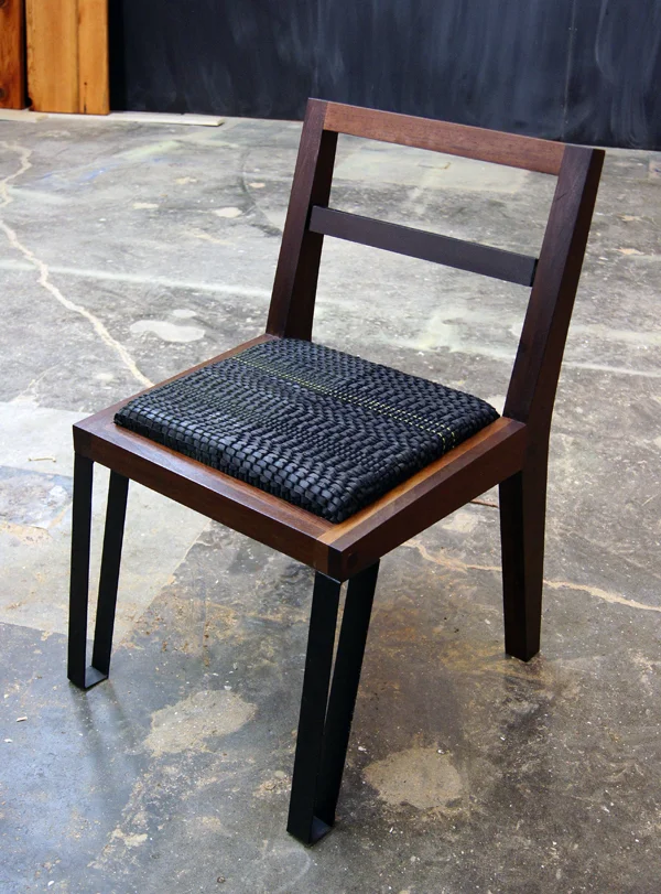 Wool warp with recycled rubber inner tube weft 