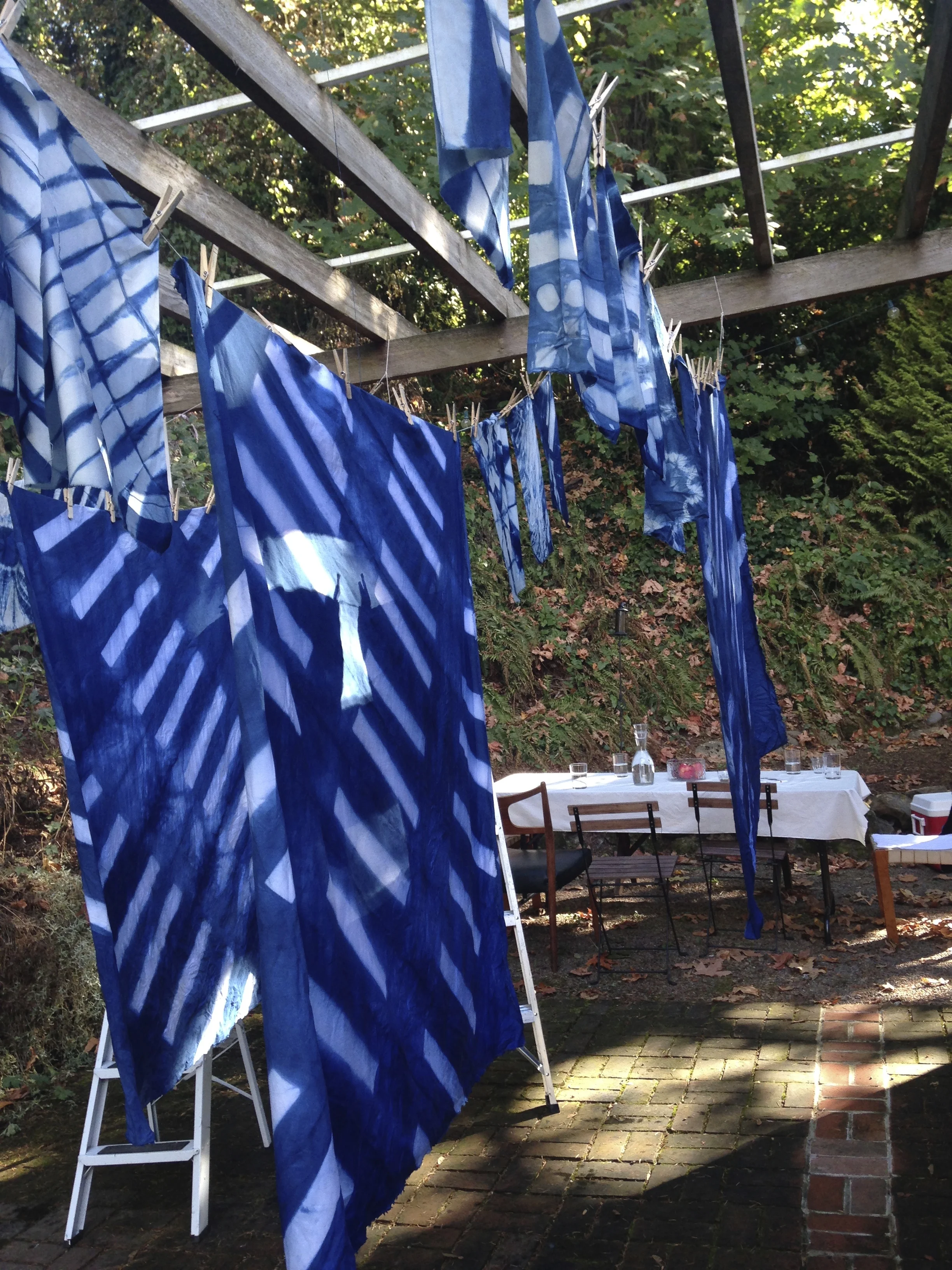 Shibori and indigo dyed cotton and silk yardage collaboration with Rachel Ancliffe
