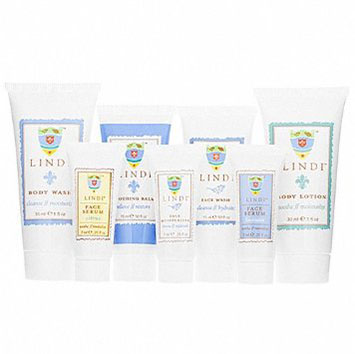 Starter kit from Lindi Skin. Perfect for trial or travel, these formulas keep skin in tip-top shape. Face Wash (.5 fl oz) Face Serum Citrus (.25 fl oz) Face Serum Lavender (.25 fl oz) Face Moisturizer (.25 fl oz) Soothing Balm (.5 fl oz) Body Wash (1 fl oz) Body Lotion (1 fl oz)