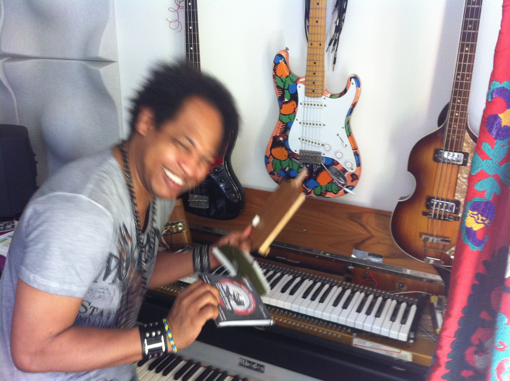 Iwan getting ready to change the strings on the Clavinet.