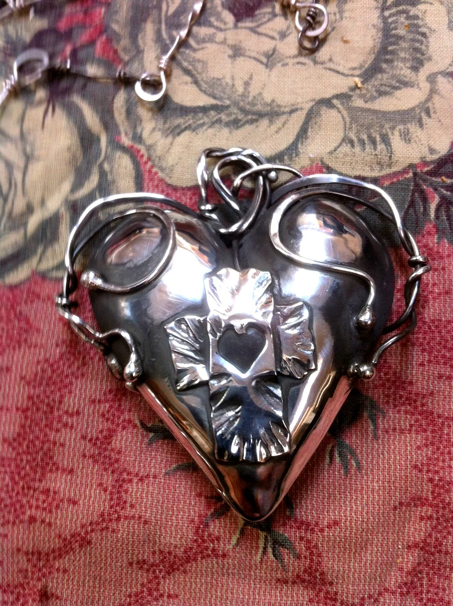 Silver Heart With Cross 