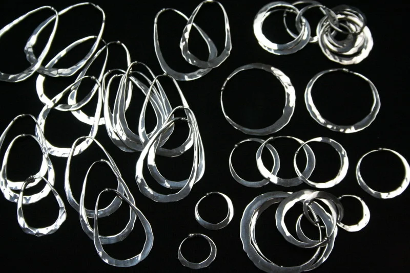 Silver oval and round hoop earrings