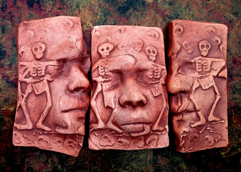 Three Faced Drummers      unfired ceramics