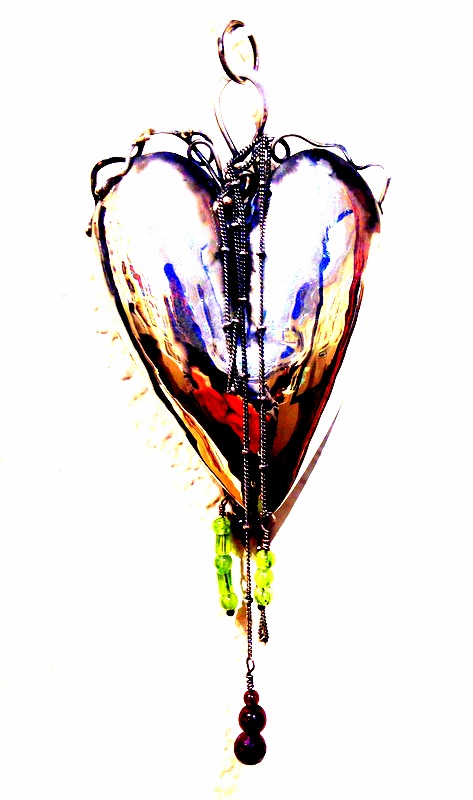 heart with chains and garnet and peridot beads
