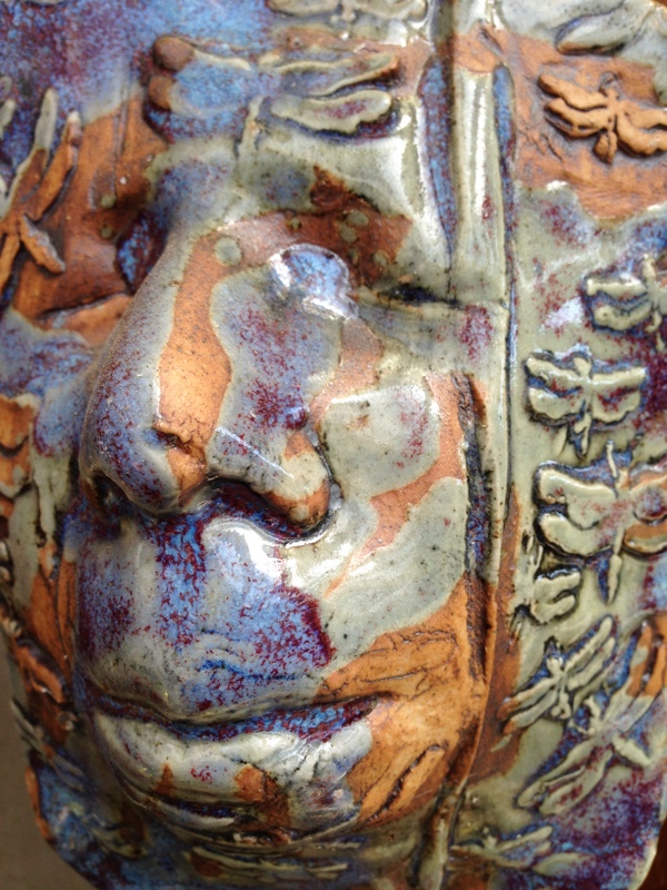 Ceramic Face with Dragonflies