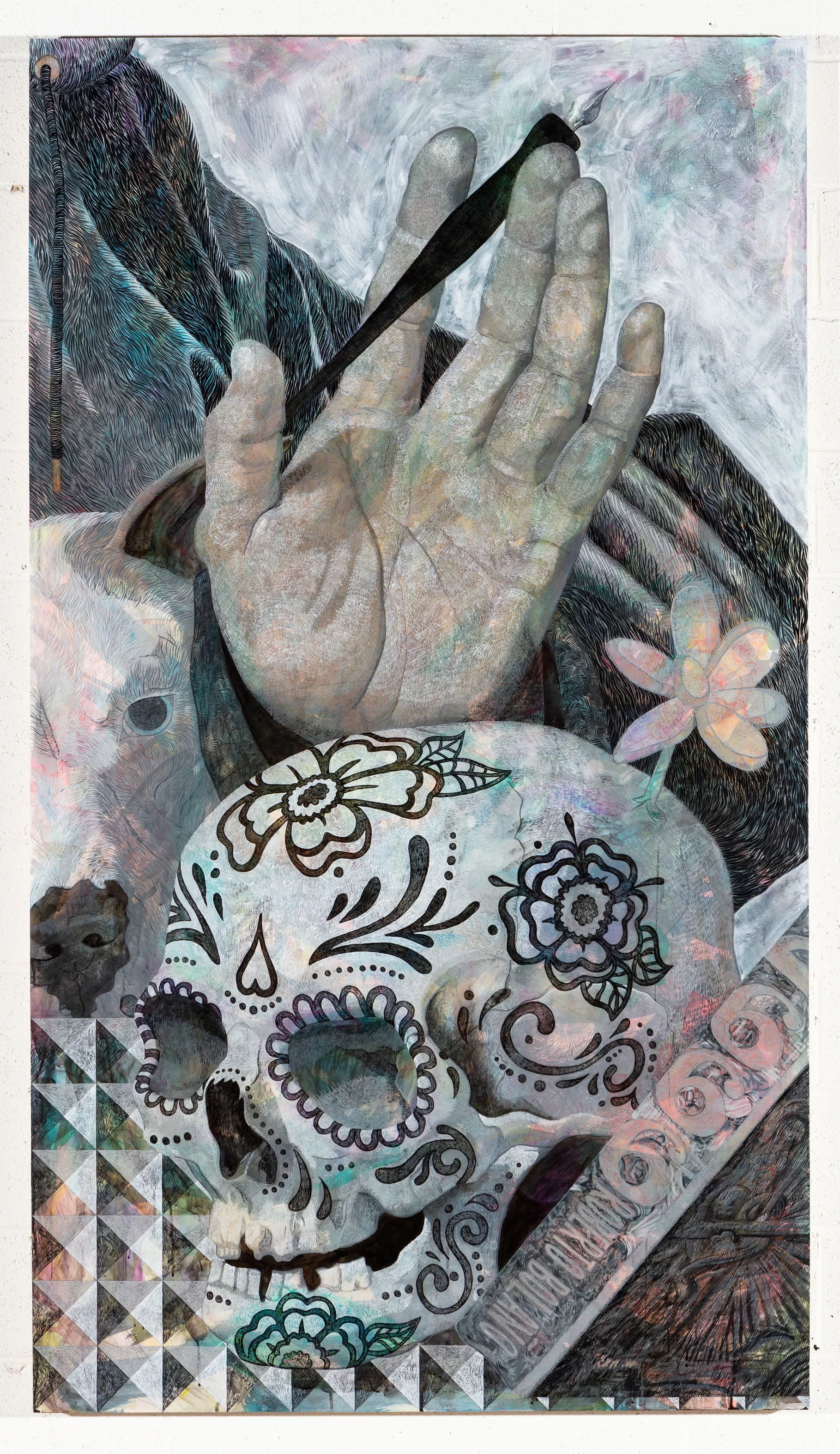 Artist’s Hand , 2018 graphite, charcoal, and acrylic on panel 84 x 47.5 inches