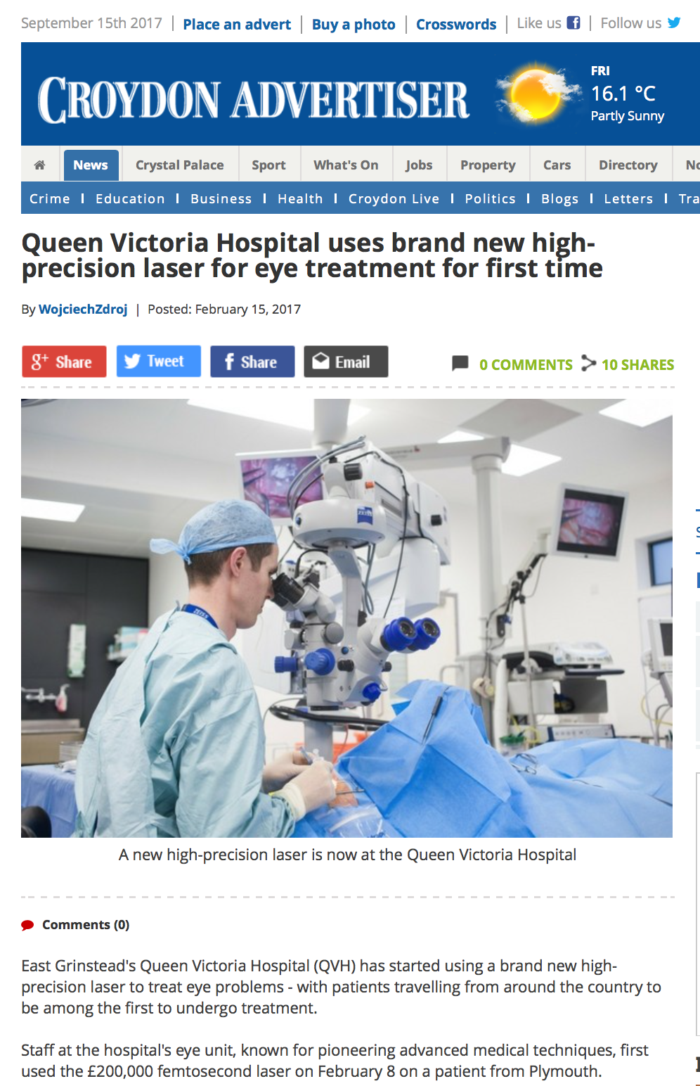 Damian Lake featured with the new Femtosecond laser at The Queen Victoria Hospital,East Grinstead,UK.