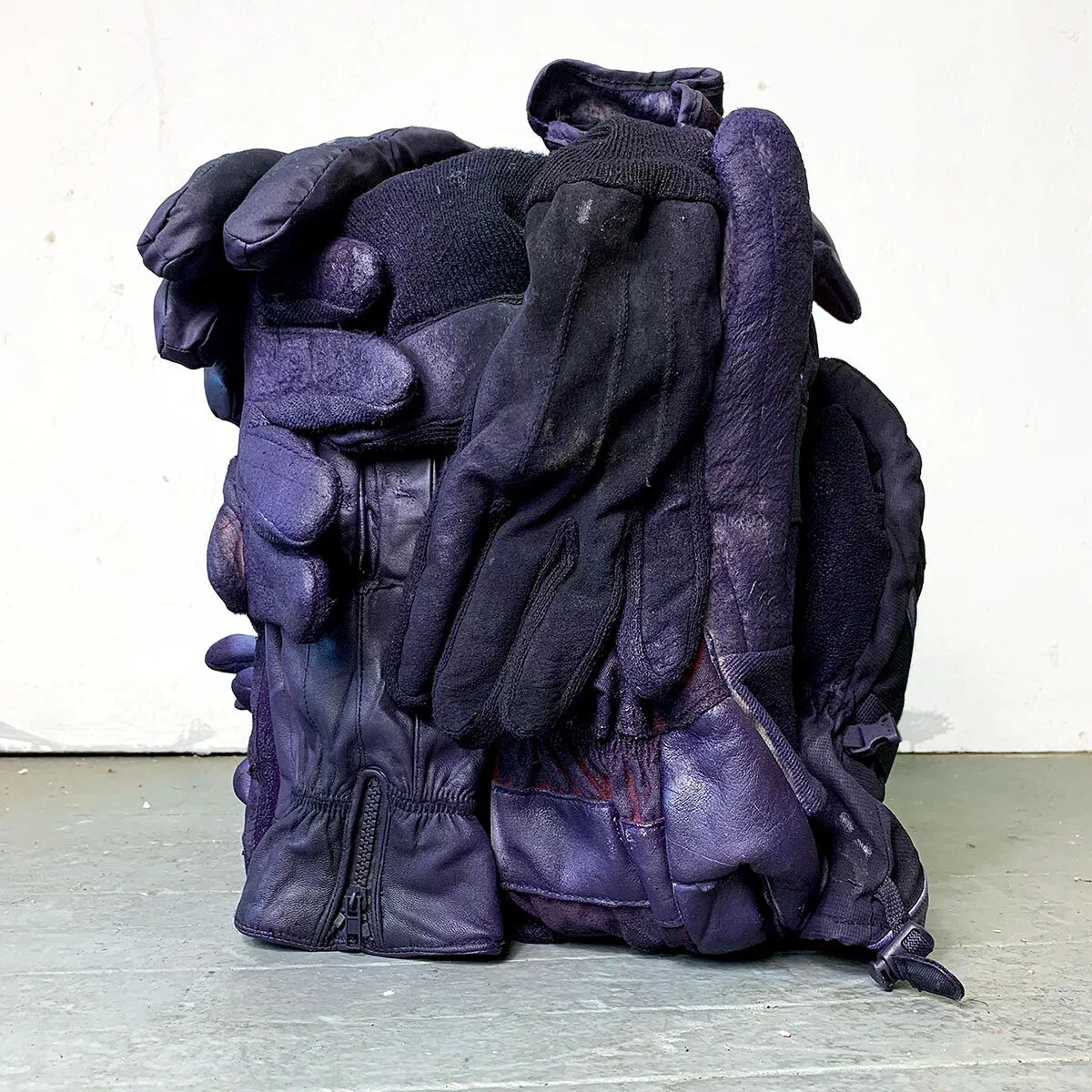  Lost ones  Up-cycled gloves, acrylic, dye  14” x 12” x 12”   2020 