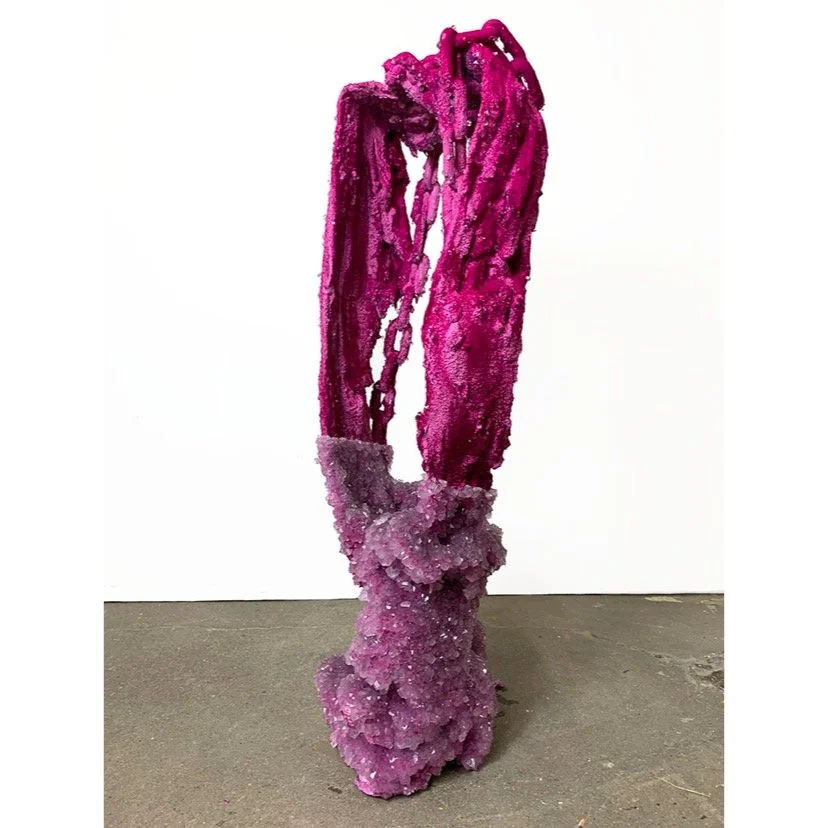  Born Yesterday  Button Down Shirts, Resin, Nylon fibers, chain, dye, sodium crystals 25 in x 11 in x 8 in  2021 