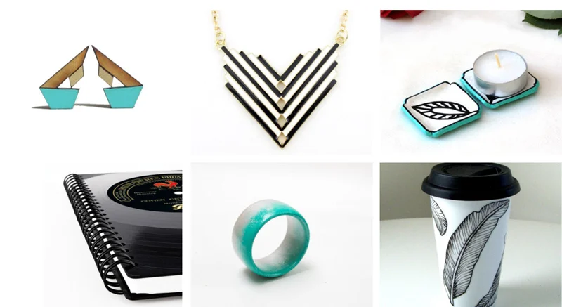 40. Geometric stud earrings by Hand and Machine // 41. Chevron necklace by Julies Jewelry Store // 42. Turquoise candle holders by Studio Dhouse // 43. Vinyl record notebook by phono boy // 44 . Ombre bangle bracelet by Magic Jewelry Store // 45. Ceramic travel mug by sewZinski