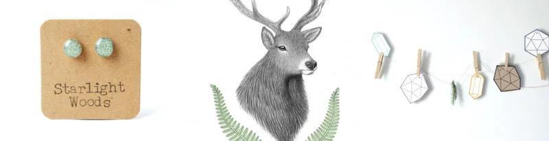 46. Eco-friendly stud earrings by Starlight Woods // 47. Deer art print by Miki Tillett // 48. Gem gift tags by Bueno Market