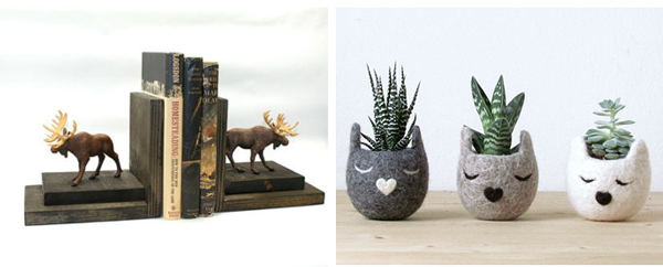 12. Moose bookends by EclecticForest // 13. Felt plant holders by theYarnKitchen