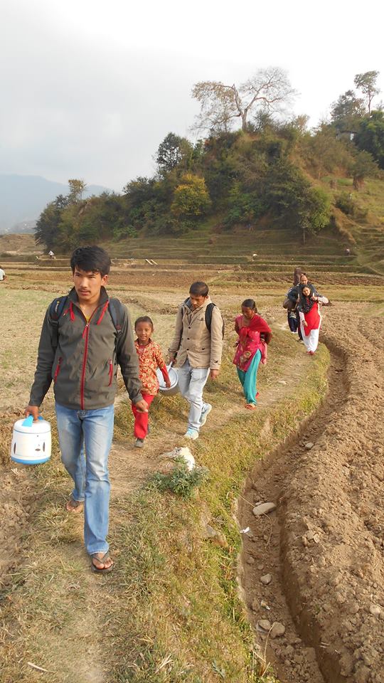 Walking back to Lalitpur from the cottage meeting in Lele