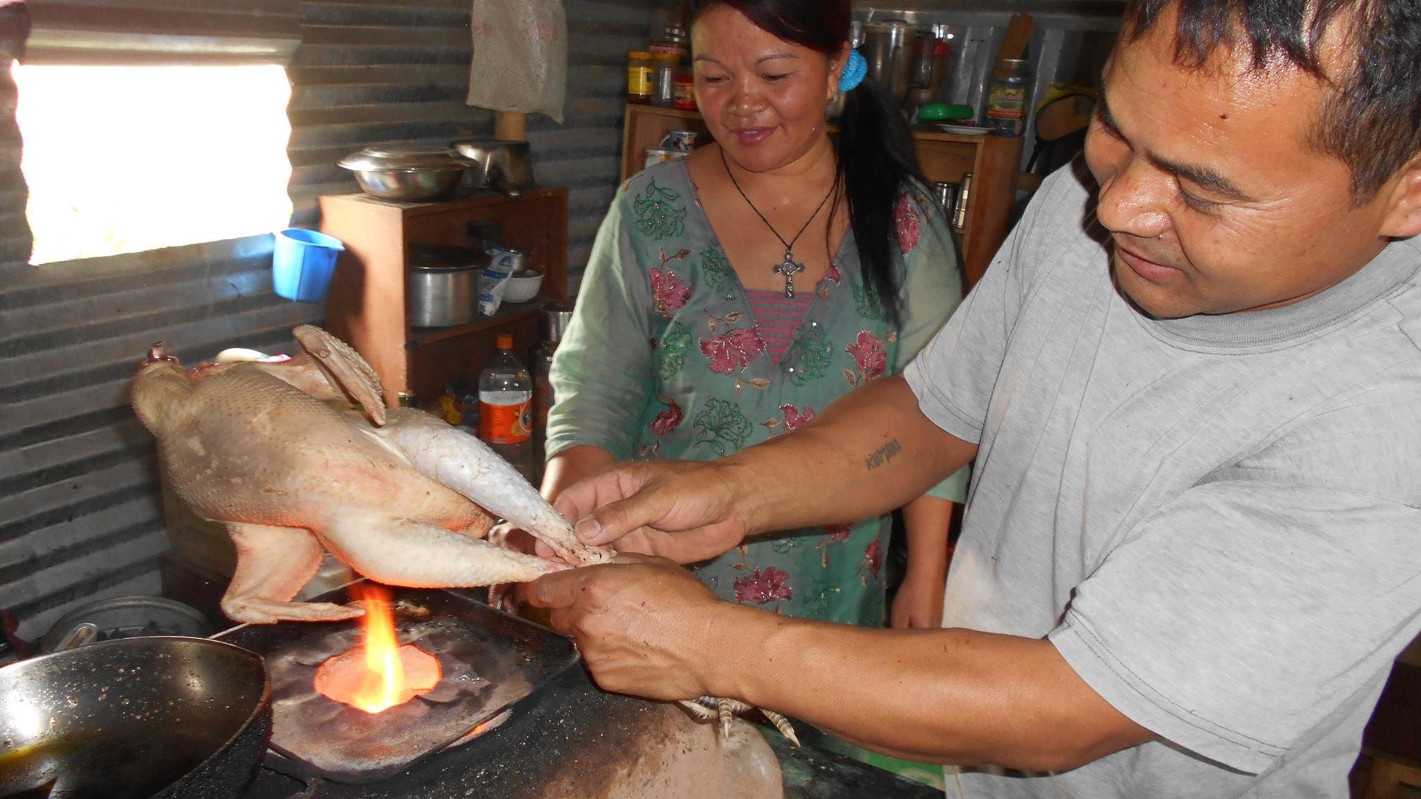 Junglee Murgi (wild rooster) being cooked for dinner
