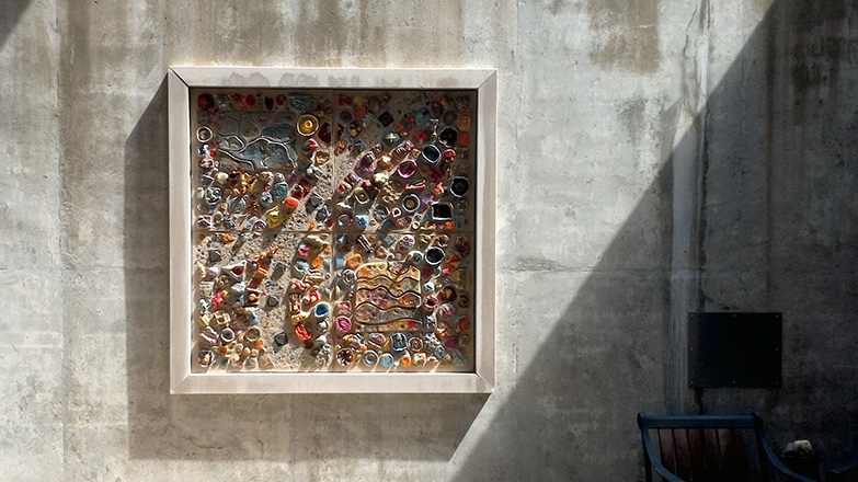 Ceramic pieces made by kids, bronze pieces by Lisa Blubaugh