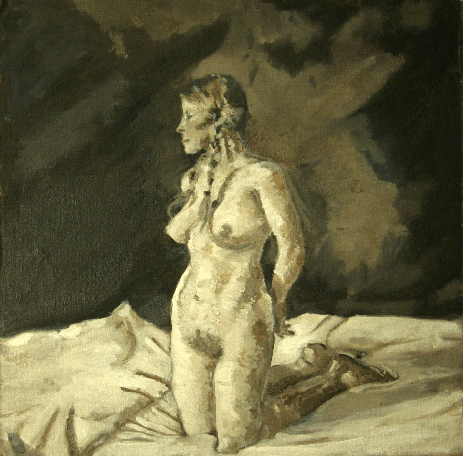 2008 Study of Andrew Wyeth's "On Her Knees" , 12x12 Oil on Muslin