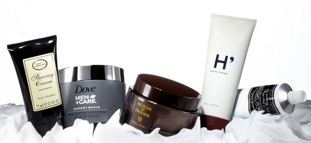 From left: Art of Shaving unscented cream; Dove Men+Care Expert Shave; Acqua di Parma's Collezione Barbiere shave cream; Harry's Shave Cream; Royal Apothic's Ultra Shave Creme-Gel. 