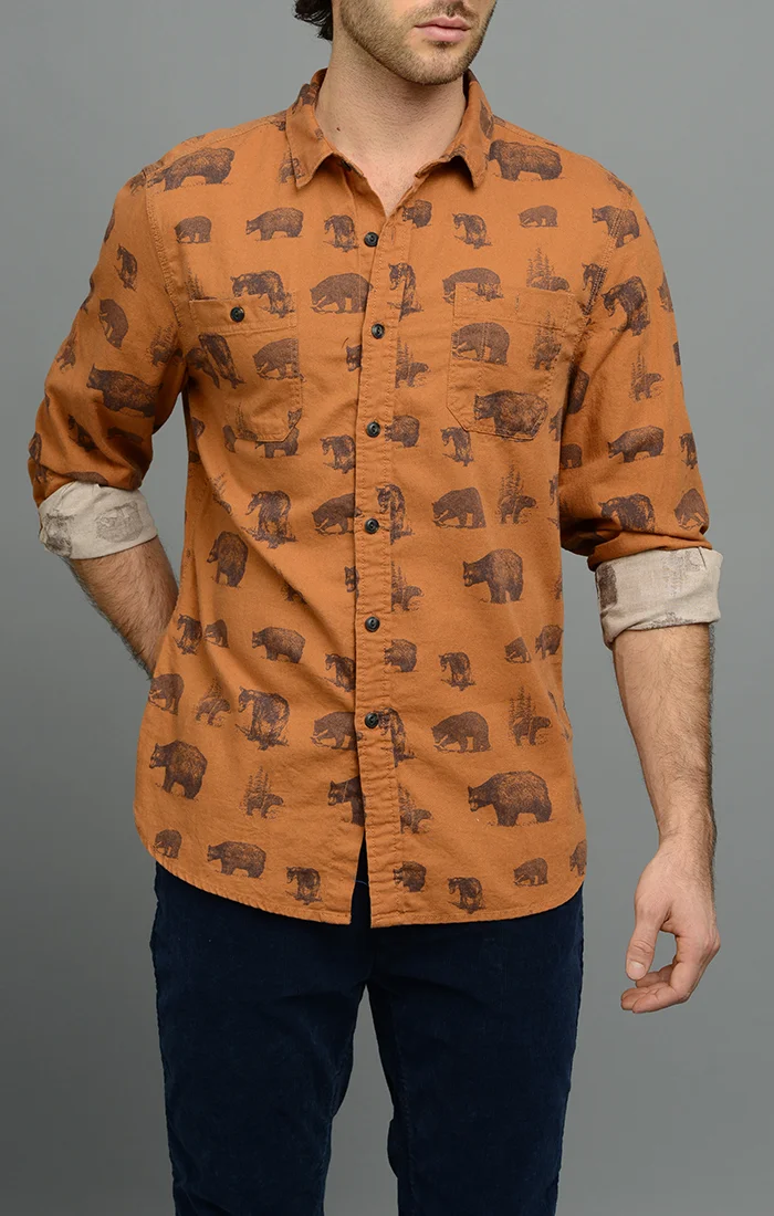 JACHS Bear Print Flannel Shirt