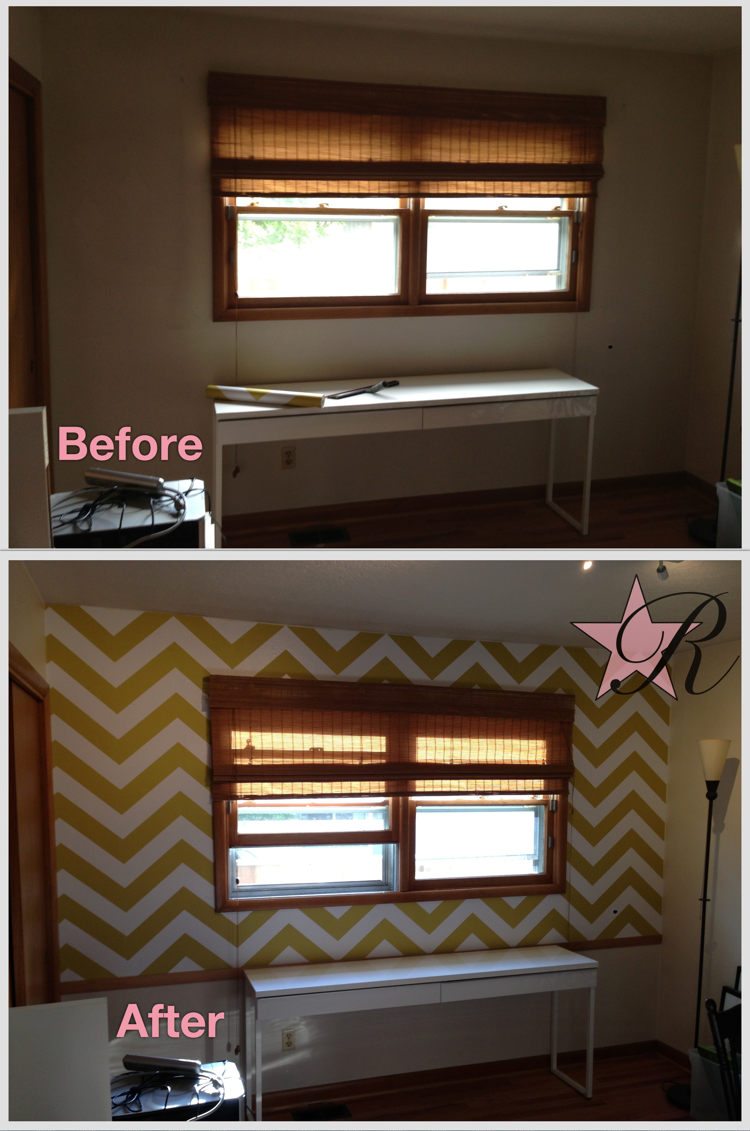 The addition of wallpaper and some trim gave this room a more completed ambiance.