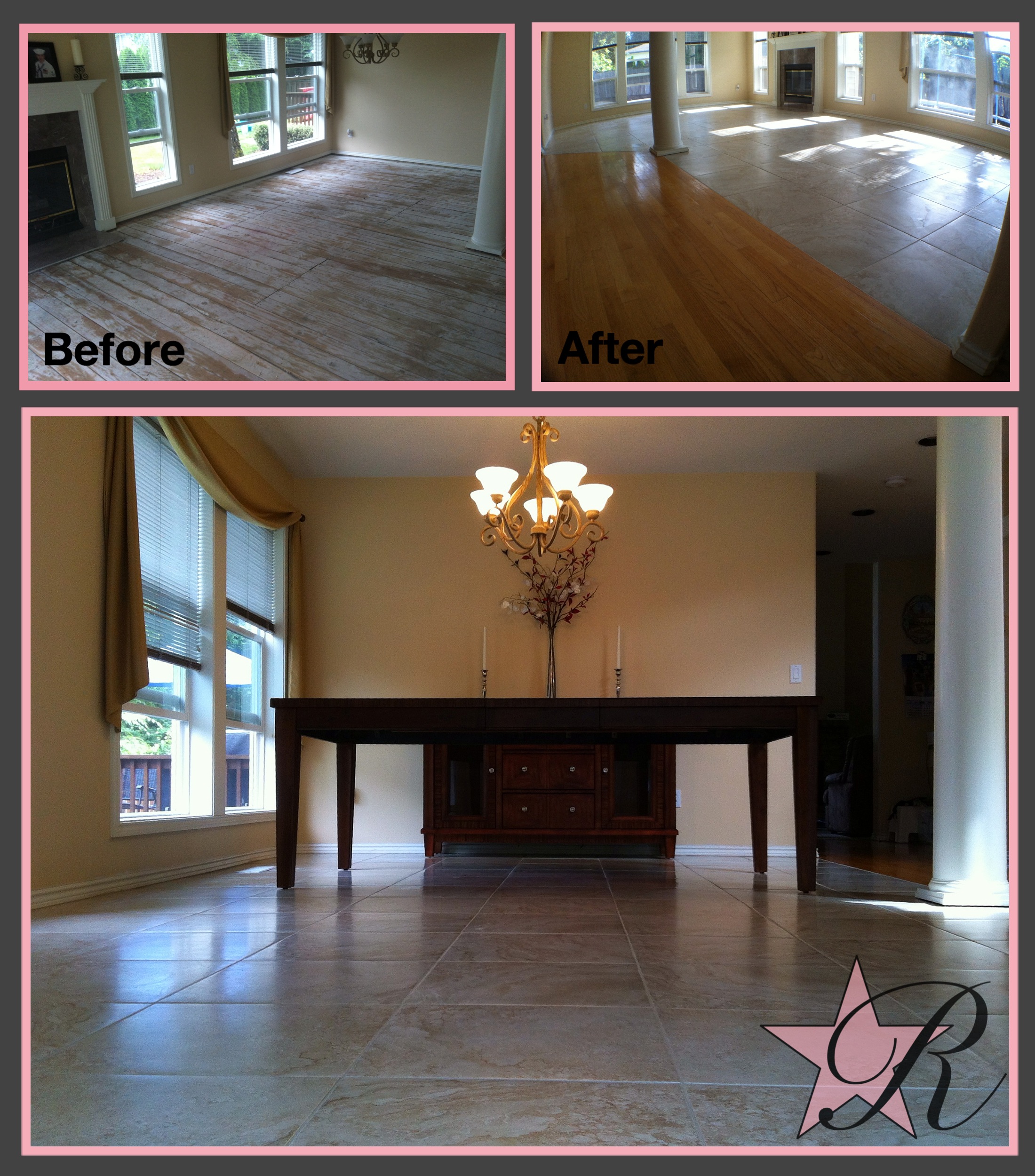 Rockstar Remodel installed a tile floor in this living room.