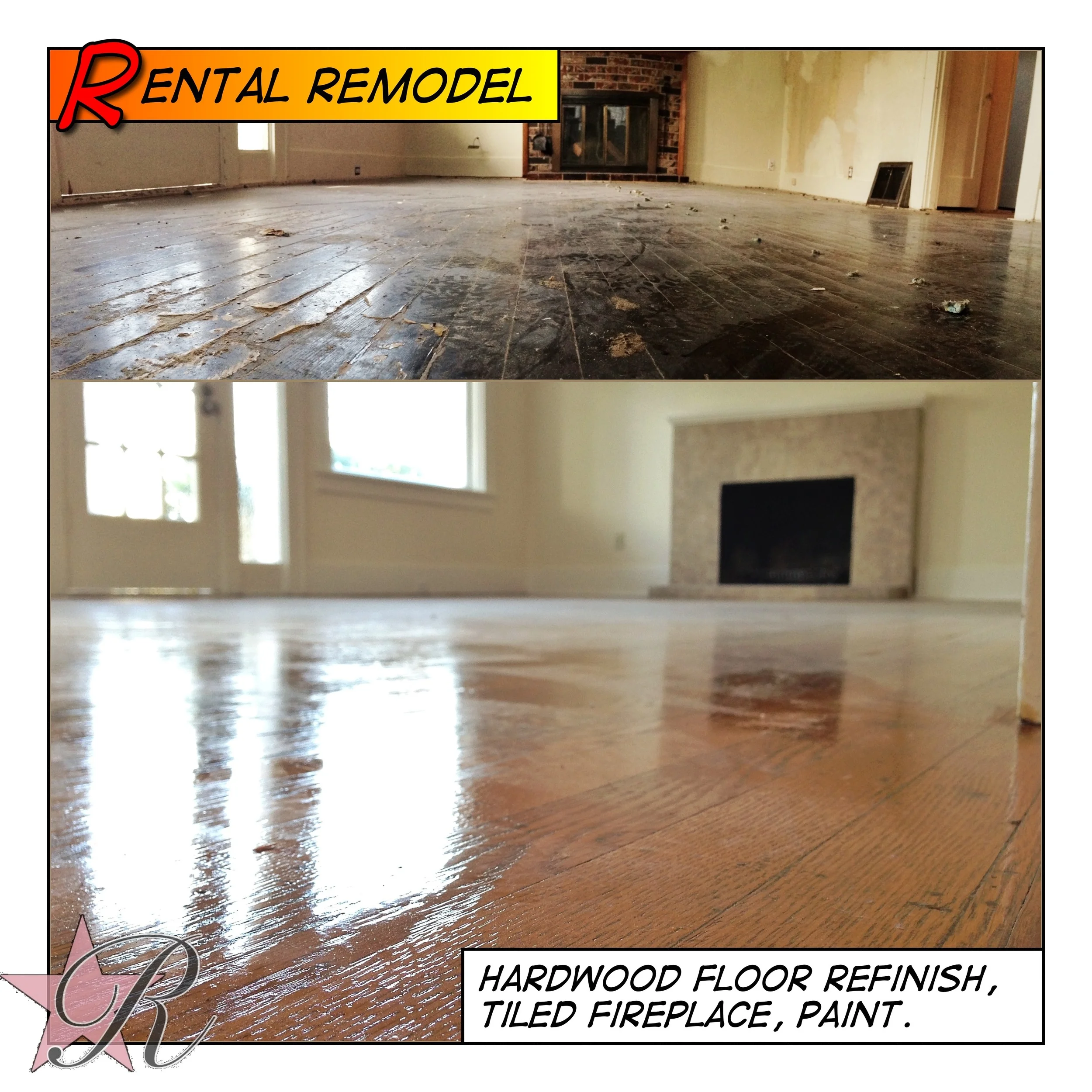 Rockstar Remodel removed the carpet and refinished the existing hardwood flooring.