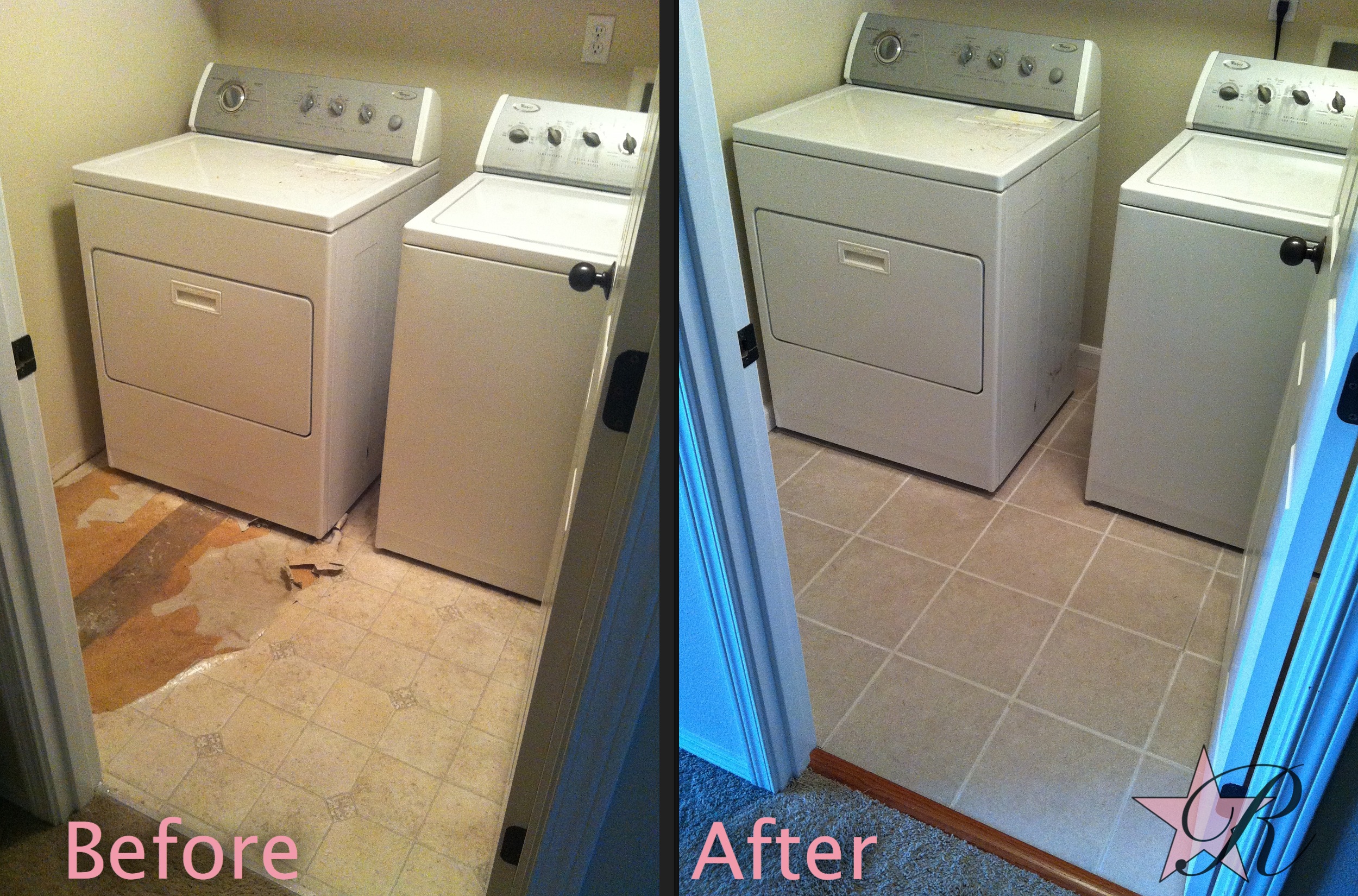 Rockstar Remodel installed a tile floor in this laundry room.
