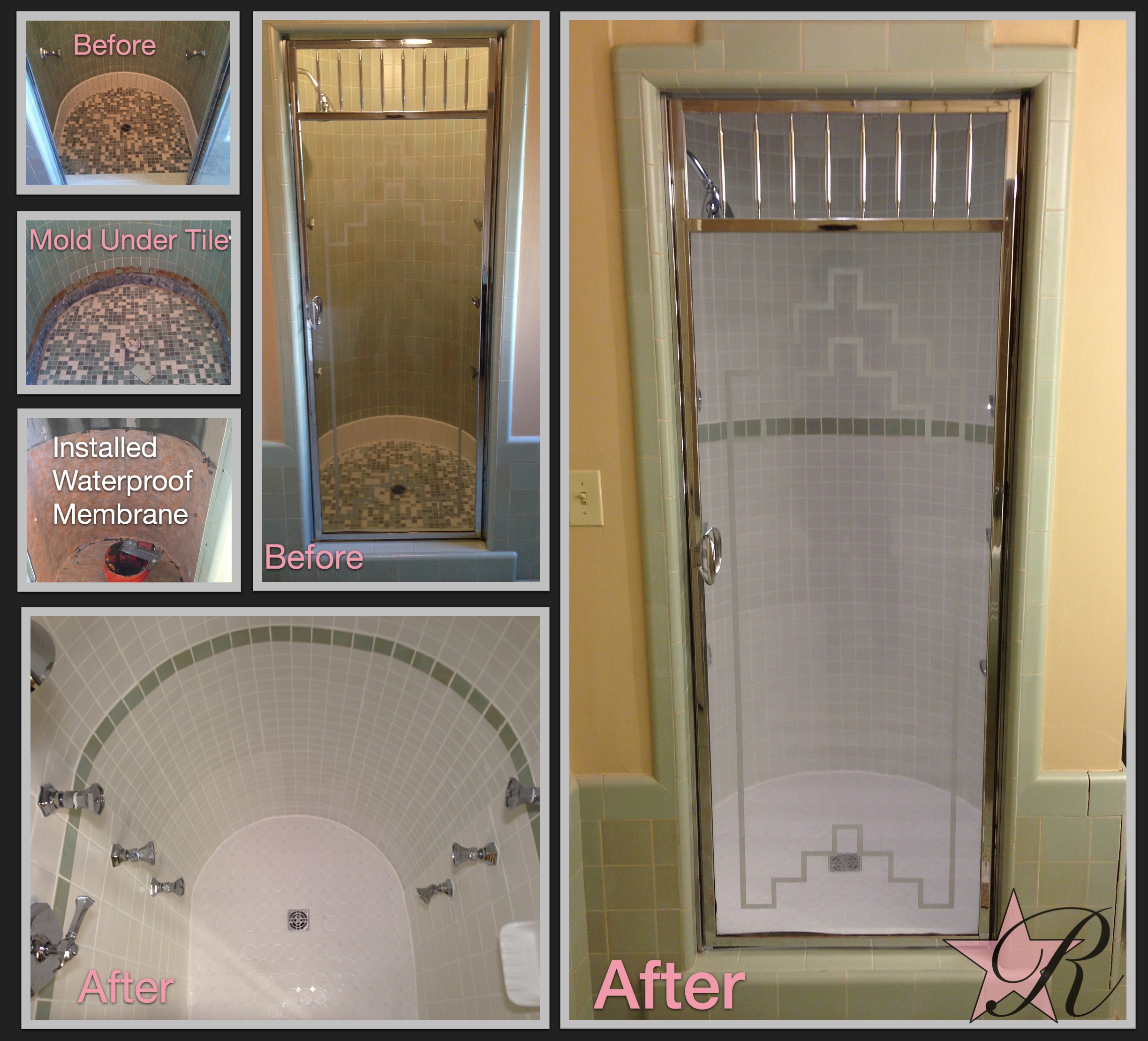 This shower was leaking so Rockstar Remodel took out the old tile and found mold beneath. After cleaning out the mold, Rockstar Remodel installed a Schluter waterproof membrane and retiled.